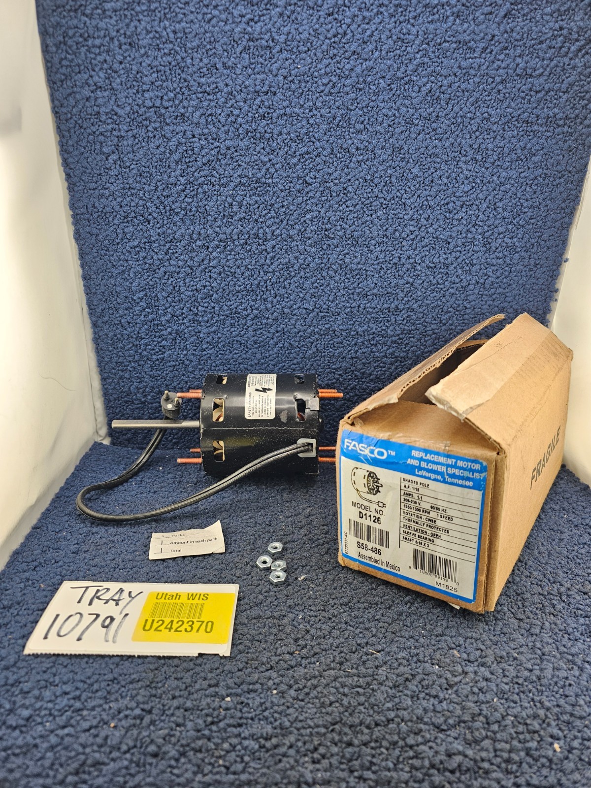 Fasco D1126, S58-486 Replacement Motor 1/15HP, 208-230V, 1550/1300RPM, 1.1A CWSE