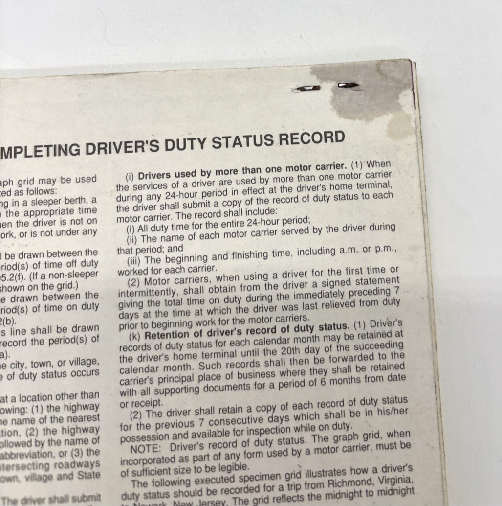 Gordon Trucking Sumner Washington Driver Daily Log Book-UN-USED-FAST SHIPPING