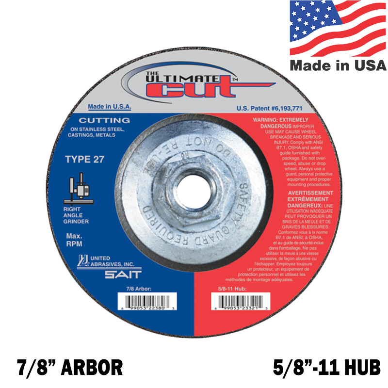 SAIT Type 27 (42) Ultimate Cut 4-1/2″ x .045 x 5/8″-11 Hub Cutting Wheels QTY 10