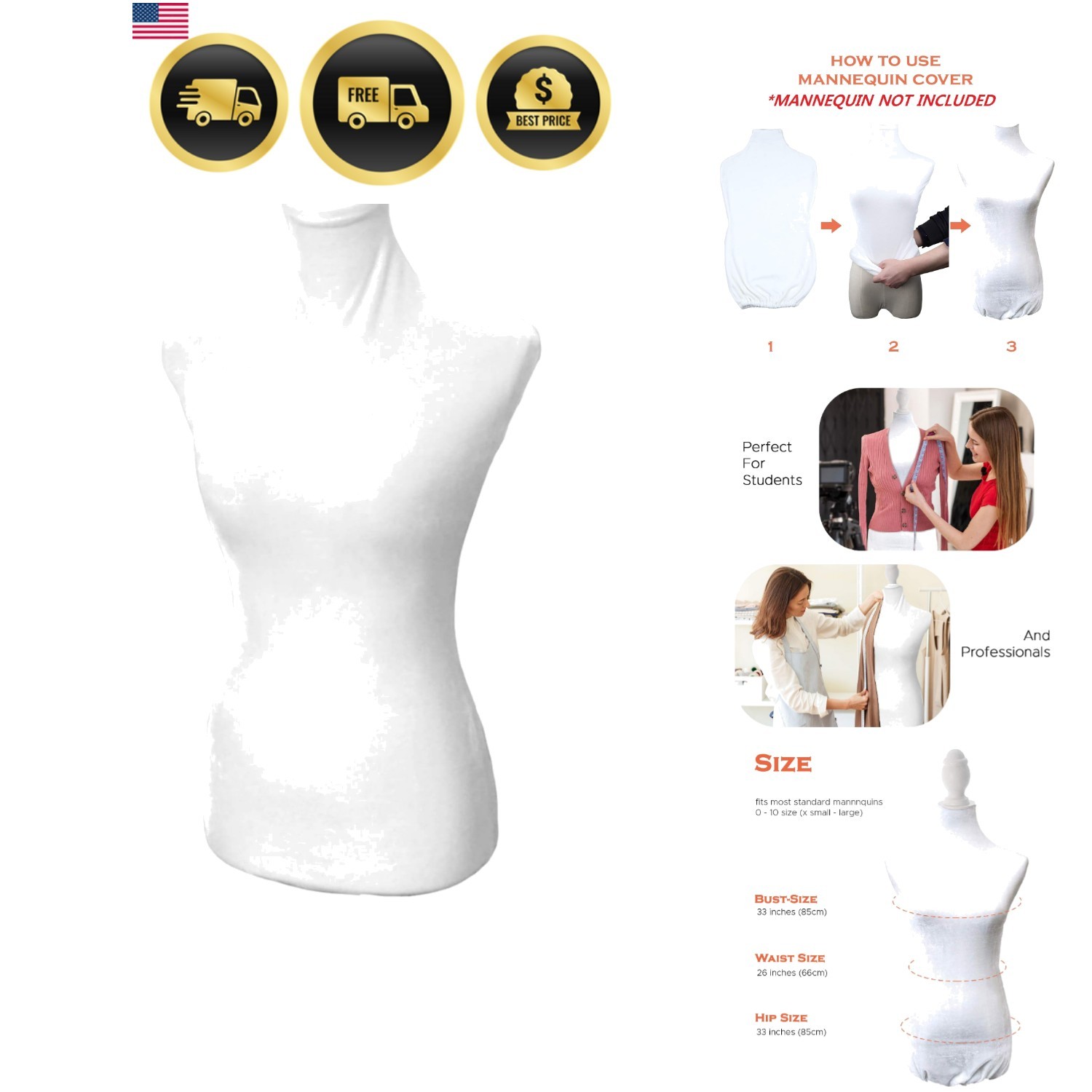 White Superb Velvet Mannequin Fabric Cover,100% Handmade Soft Stretchy, for F…