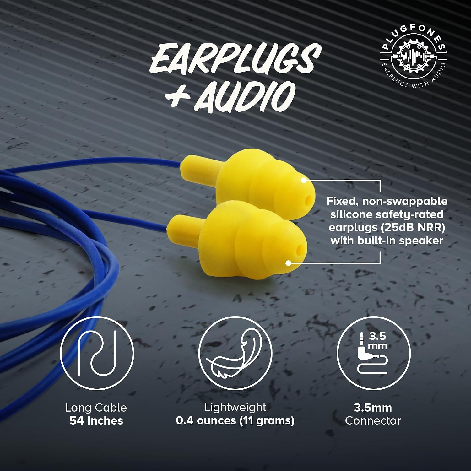 Plugfones Basic Earplug Headphones Earplug-Earbud Hybrid 25 dB Noise Reduction R