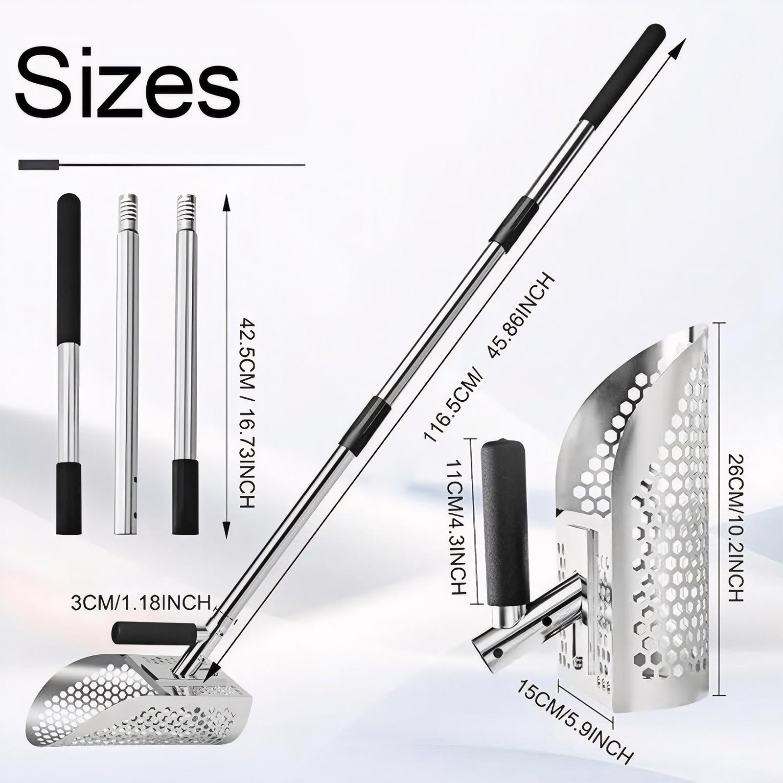 Long Handle Sand Scoop Metal Detecting Shovel Adjustable Stainless Steel Beach