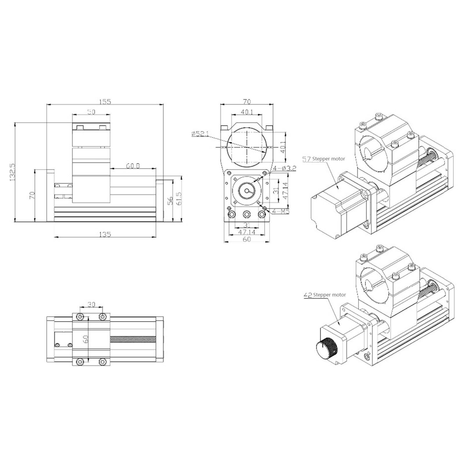 CNC3018plus CNC Router Z Axis Slide Stroke 85mm Linear w/Stepping Motor