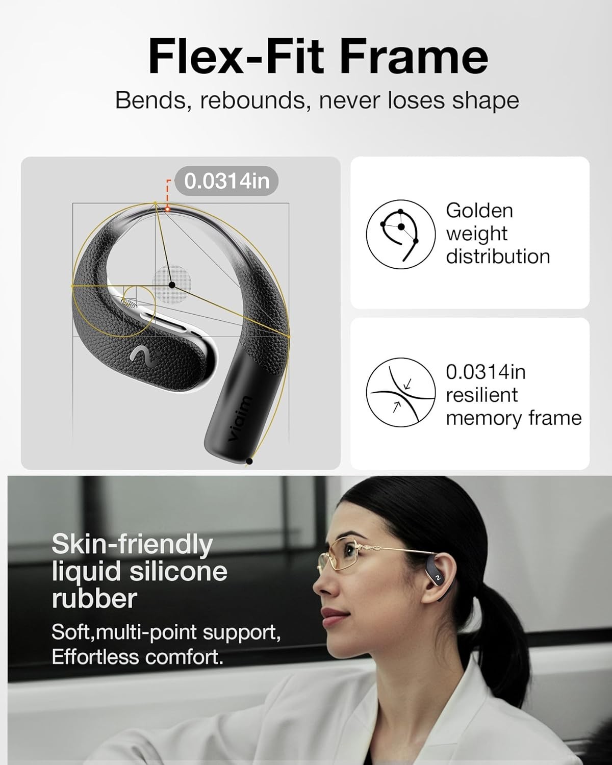 VIAIM OpenNote AI Recorder – Open Ear Earbuds with FlashRecord, Black