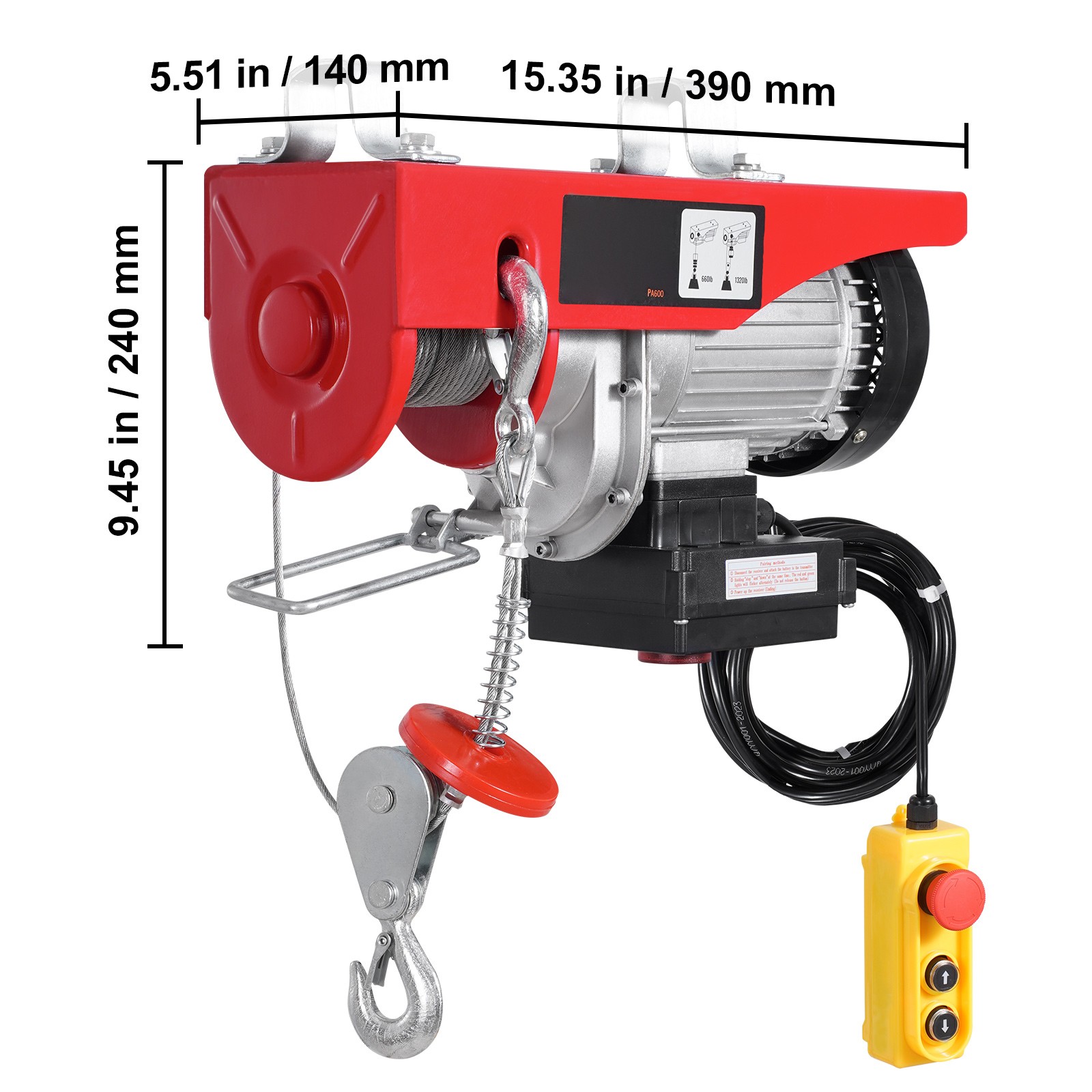 VEVOR Electric Hoist Crane Winch 1320 lbs 328 ft Wireless & 14 ft Wired Remote