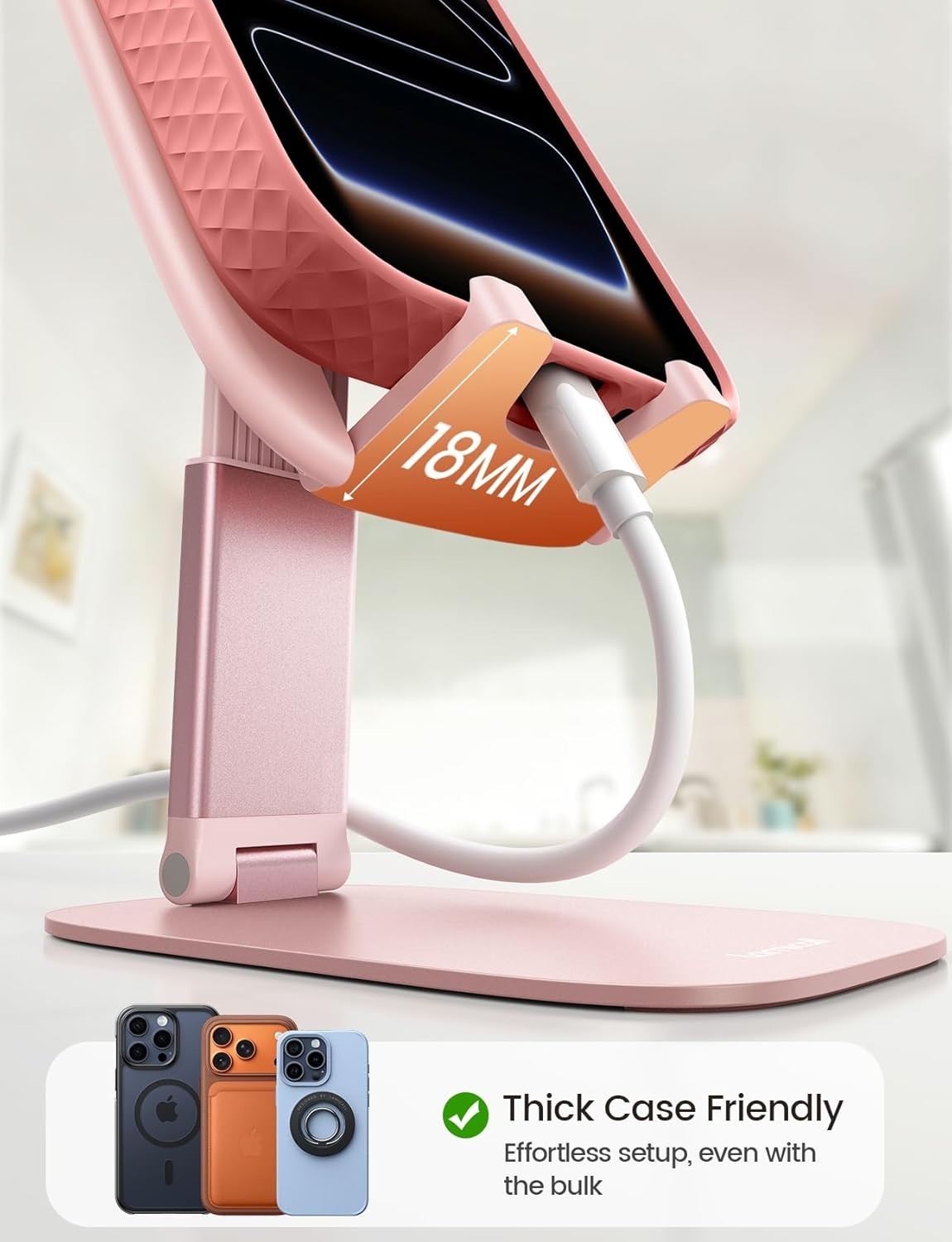 Ultra-Slim Pink Phone Stand – Adjustable & Portable Desk Accessory for Women