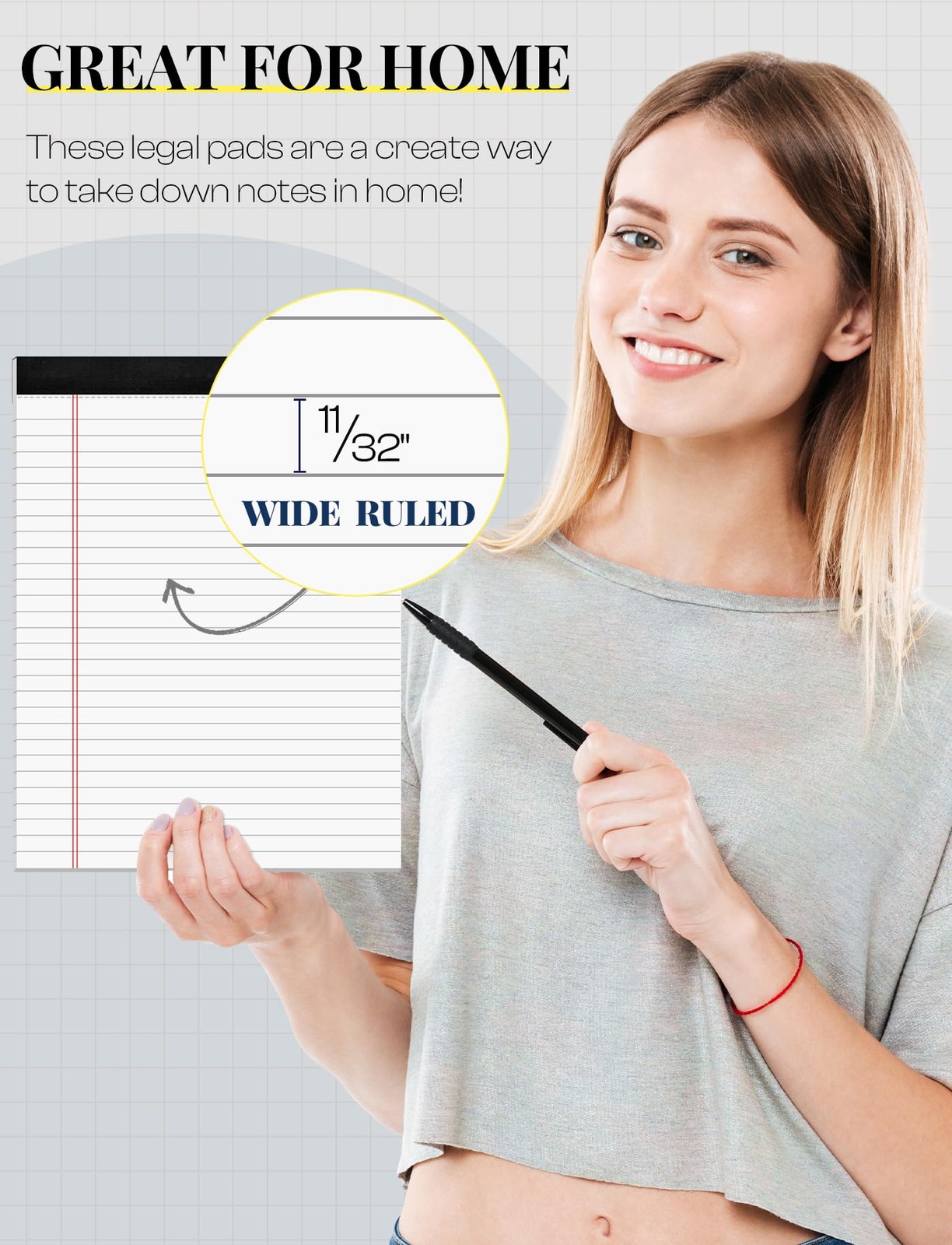 6 Pack Wide Ruled Legal Pads, 8.5×11, 30 Sheets, White