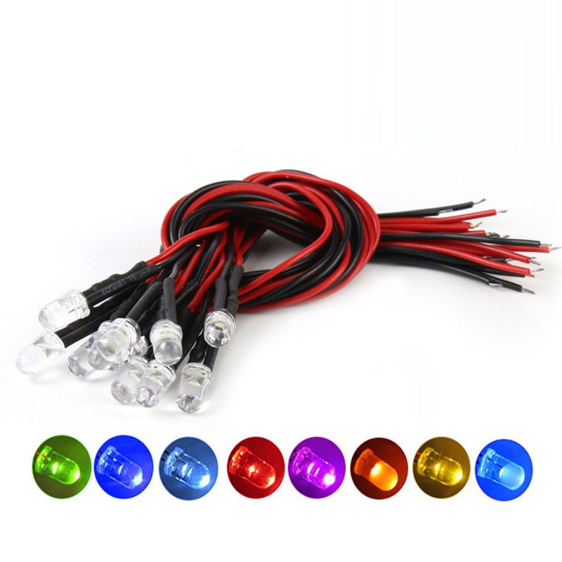 3mm/5mm Small LED Bulb Emitting Diode Lamp Bead 5V-12V with 20cm Pre-wired Cable
