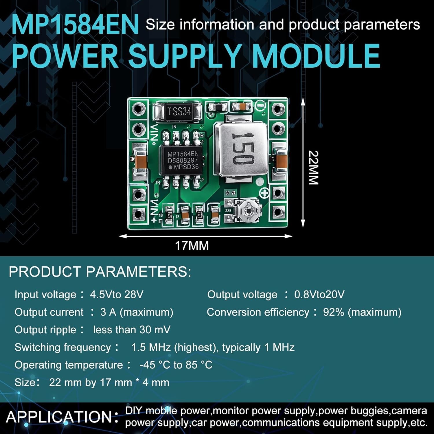 Mini MP1584EN DC-DC Buck Converter Adjustable Power Module 24V to 12V 9V 5V 3…
