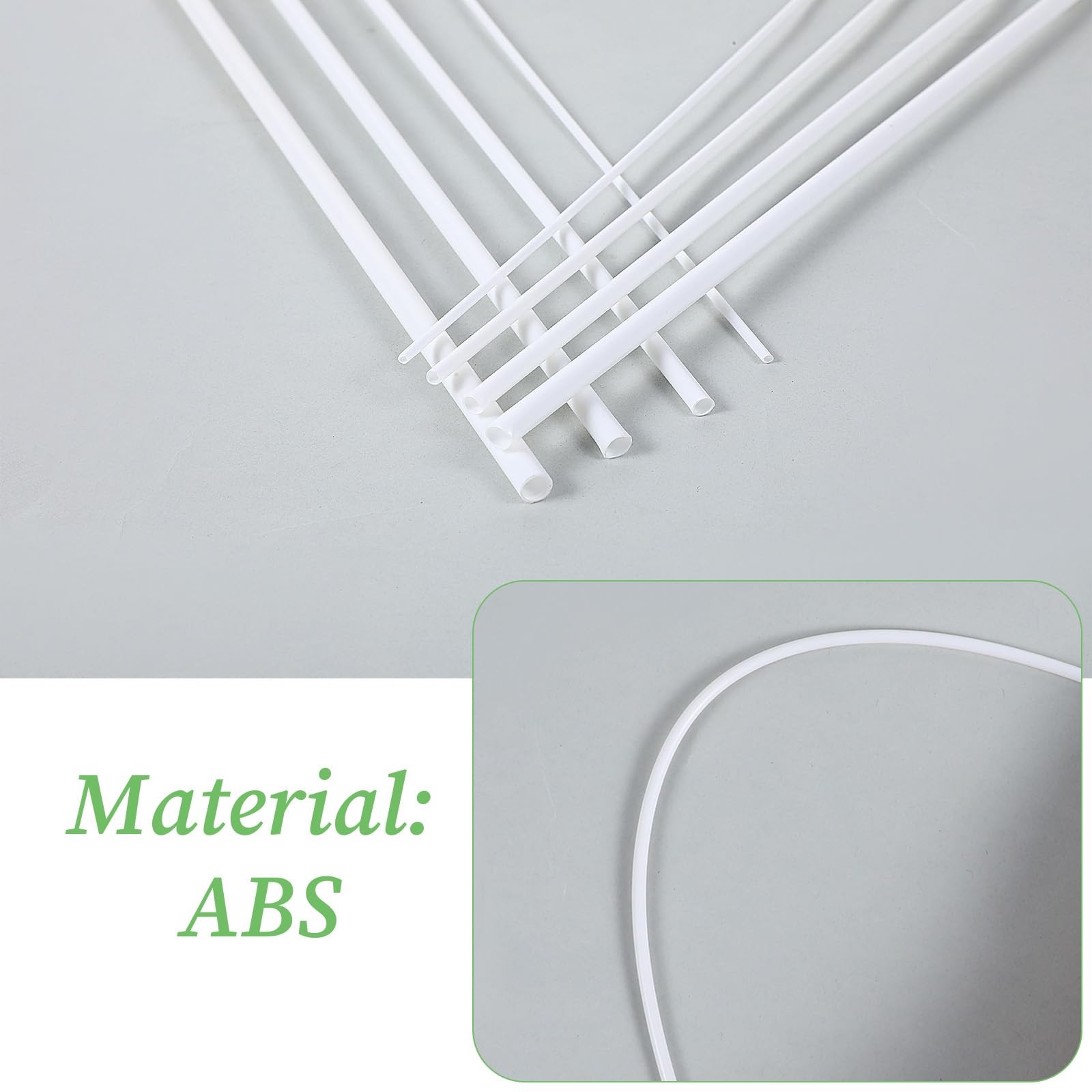25 Pcs ABS Plastic Round Tubes 5 Sizes 2mm, 3mm, 4mm, 5mm, 6mm, White