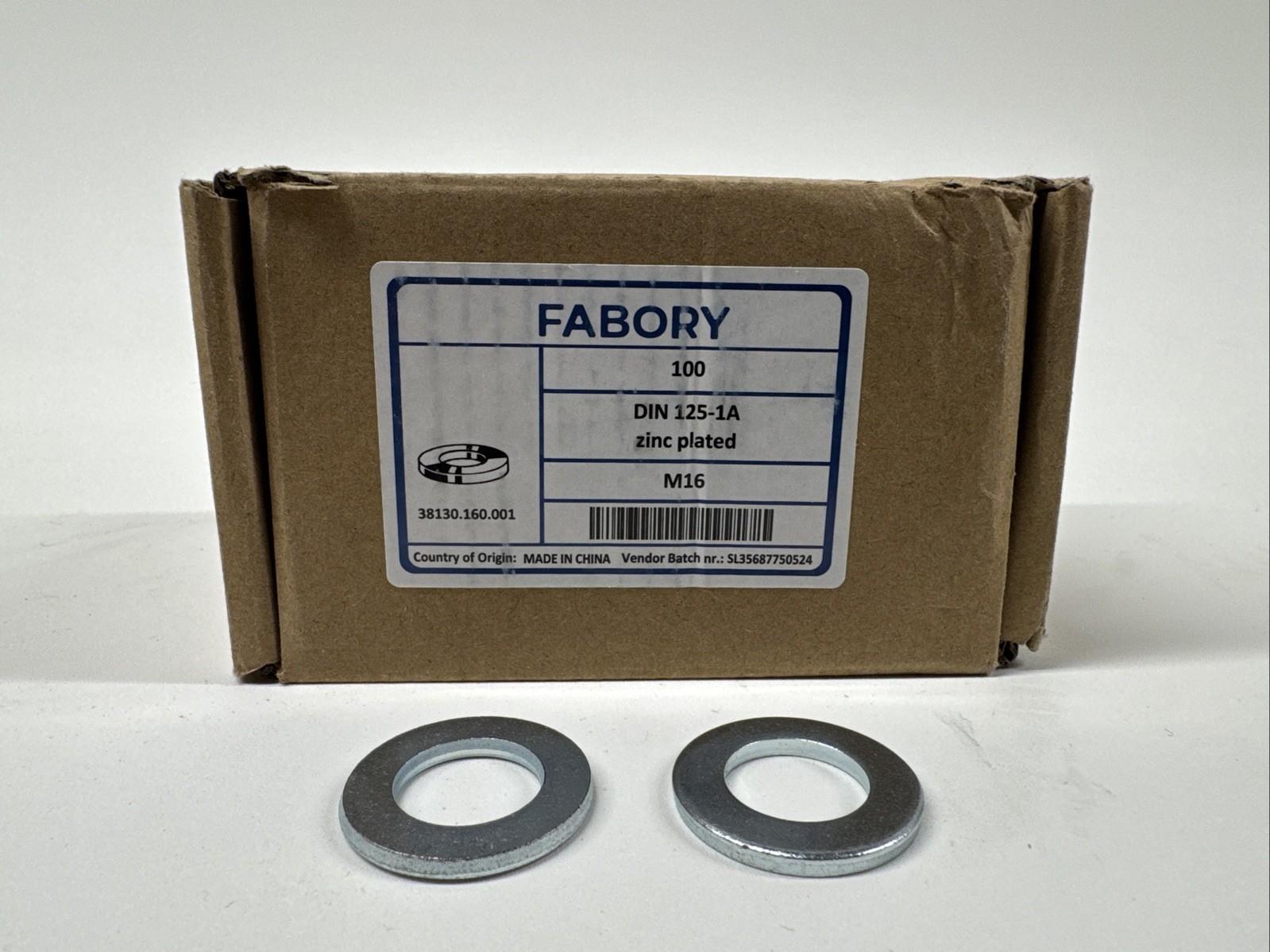 M16 DIN 125A Class 140 HV Flat Washer Low Carbon Steel Zinc Plated lot of 100