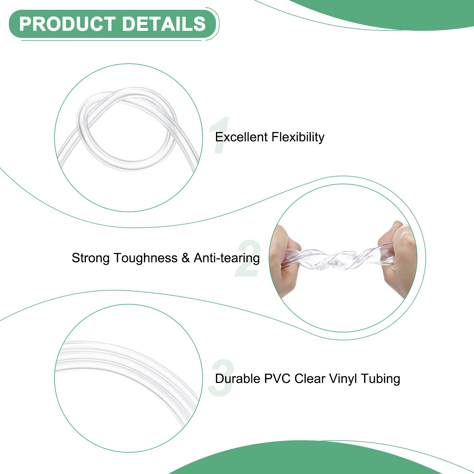 Clear Plastic Tubing, 0.06Inch(1.6mm) ID 0.13Inch(3.2mm) OD, 16ft(5m) Length