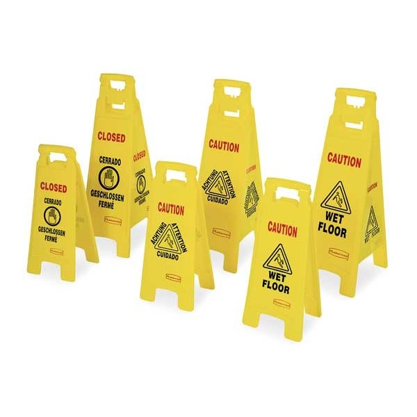 Rubbermaid Commercial Fg611277yel Floor Safety Sign, Hdpe, Caution Wet Floor,