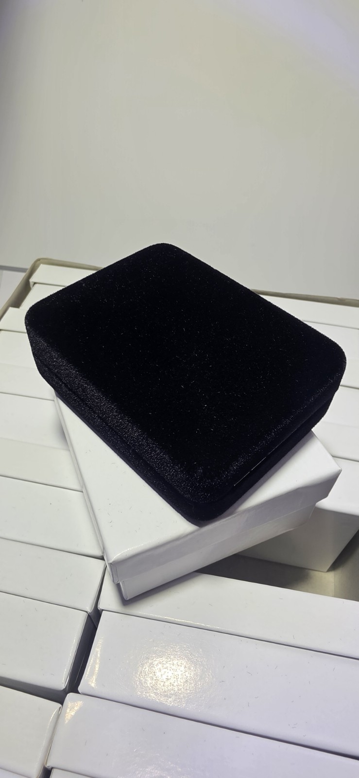 Black Velvet Necklace Box with White Outer Cardboard Gift Box – 12 PIECES
