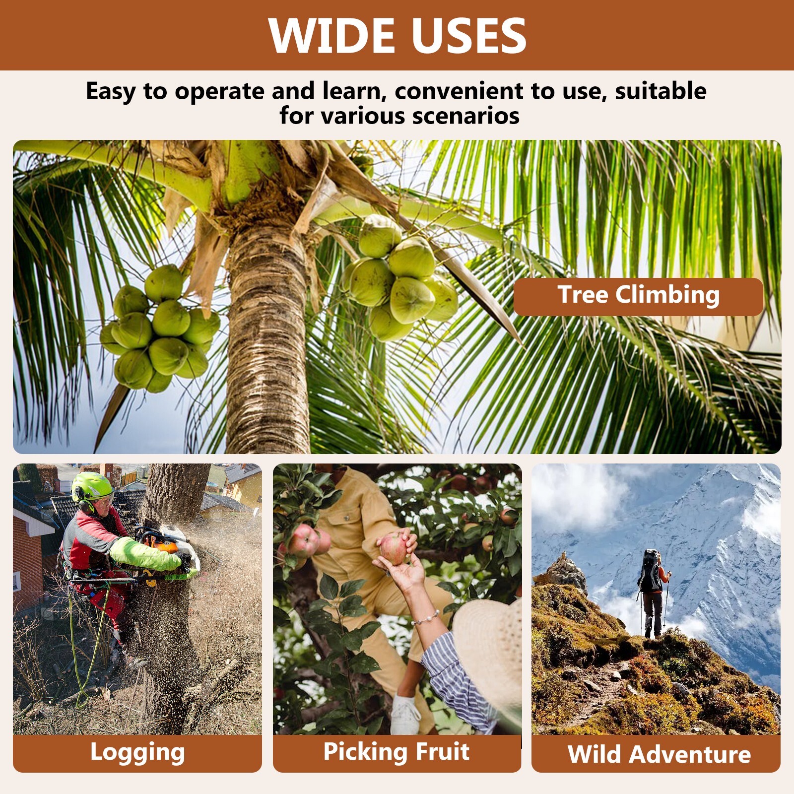 Tree Spikes Adjustable Height Pole Tree Climbing Spurs Steel w/2 Climbing Gear