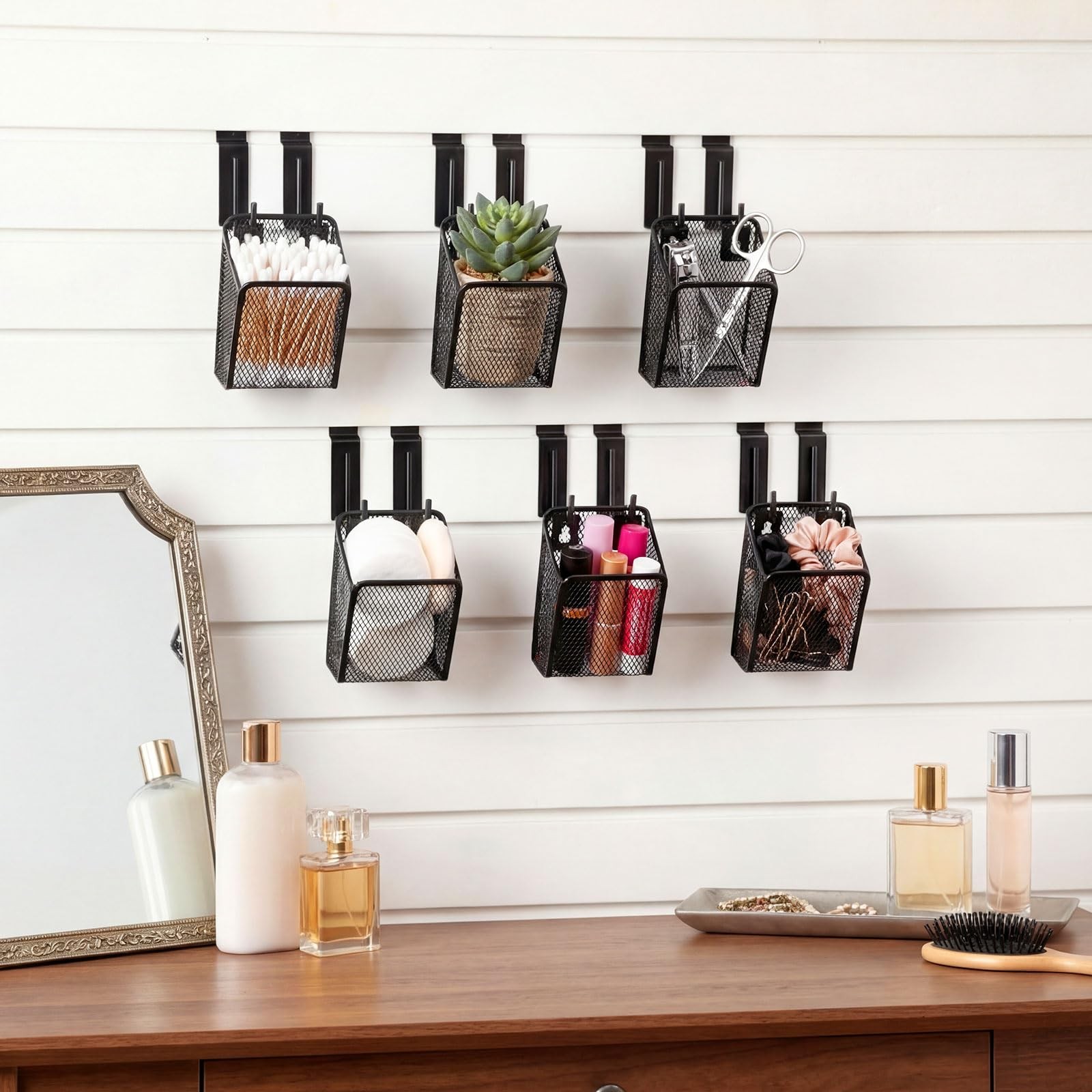 6 Pcs Slatwall Bins Pencil Holder with J Hooks Wall Mount Metal Slatwall Bin …