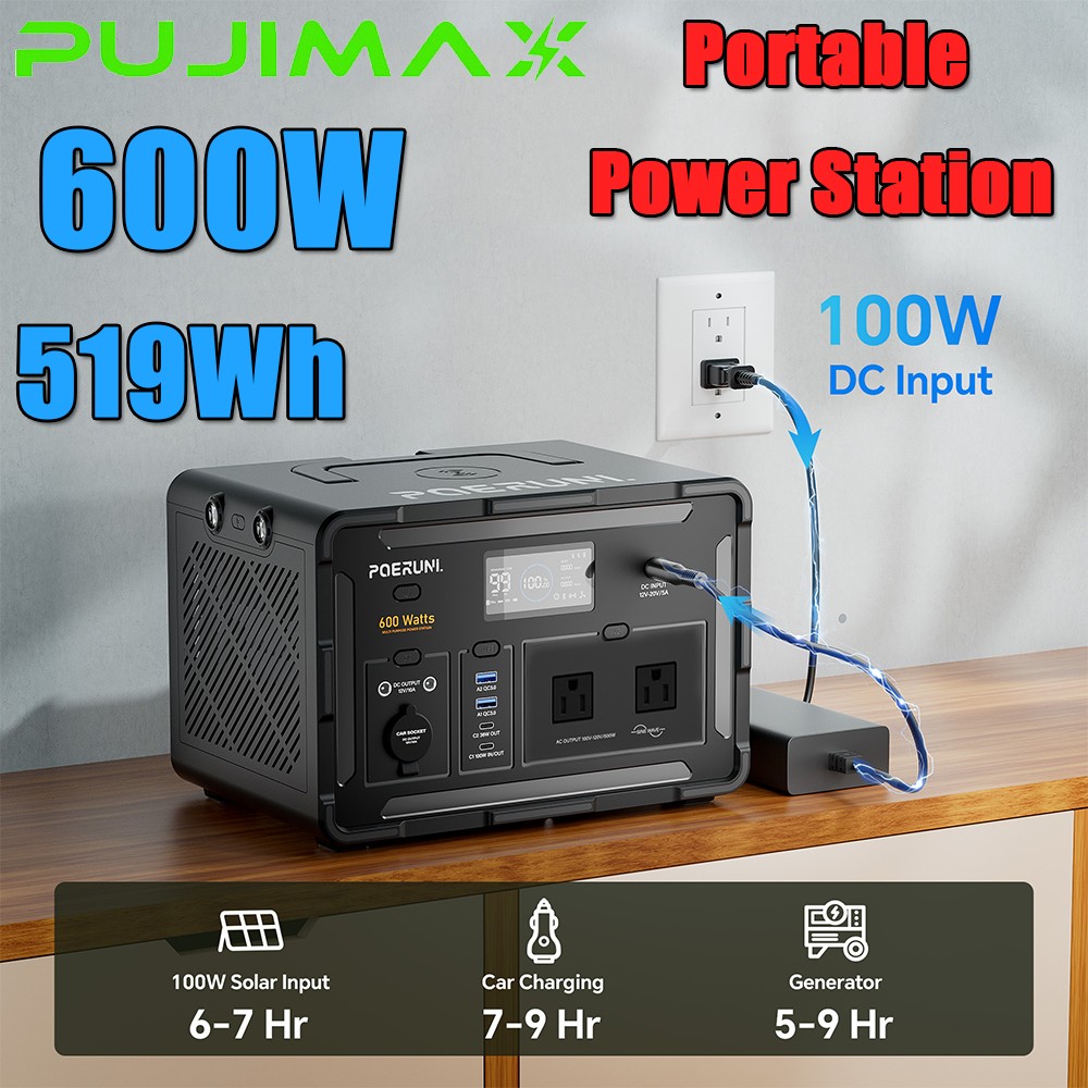 NEW 600W Lithium Battery Portable Power Station 519Wh for Camping RV Backup