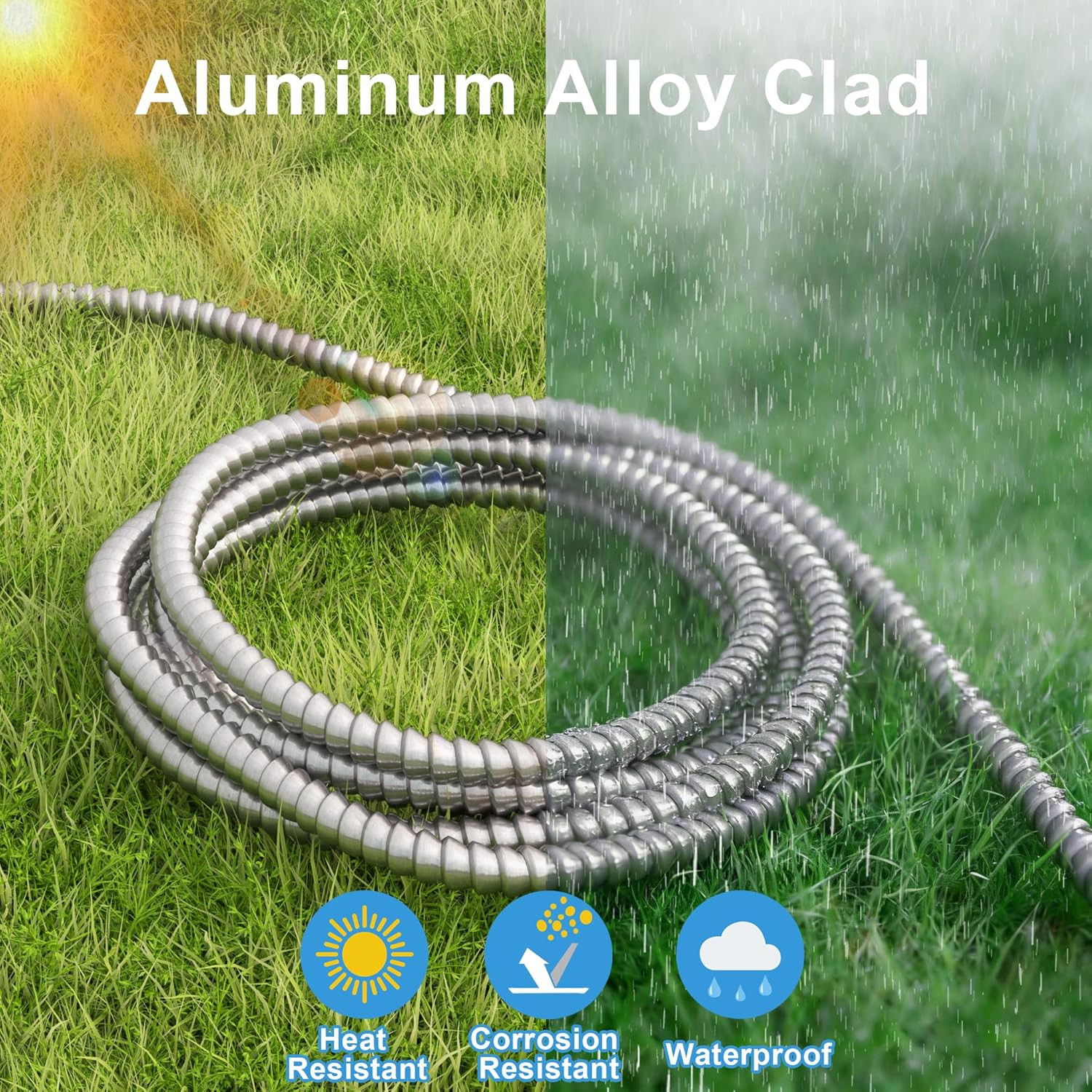 100 Ft 12/2 MC Cable with Ground, Aluminum Armor, UL Listed, Indoor/Outdoor