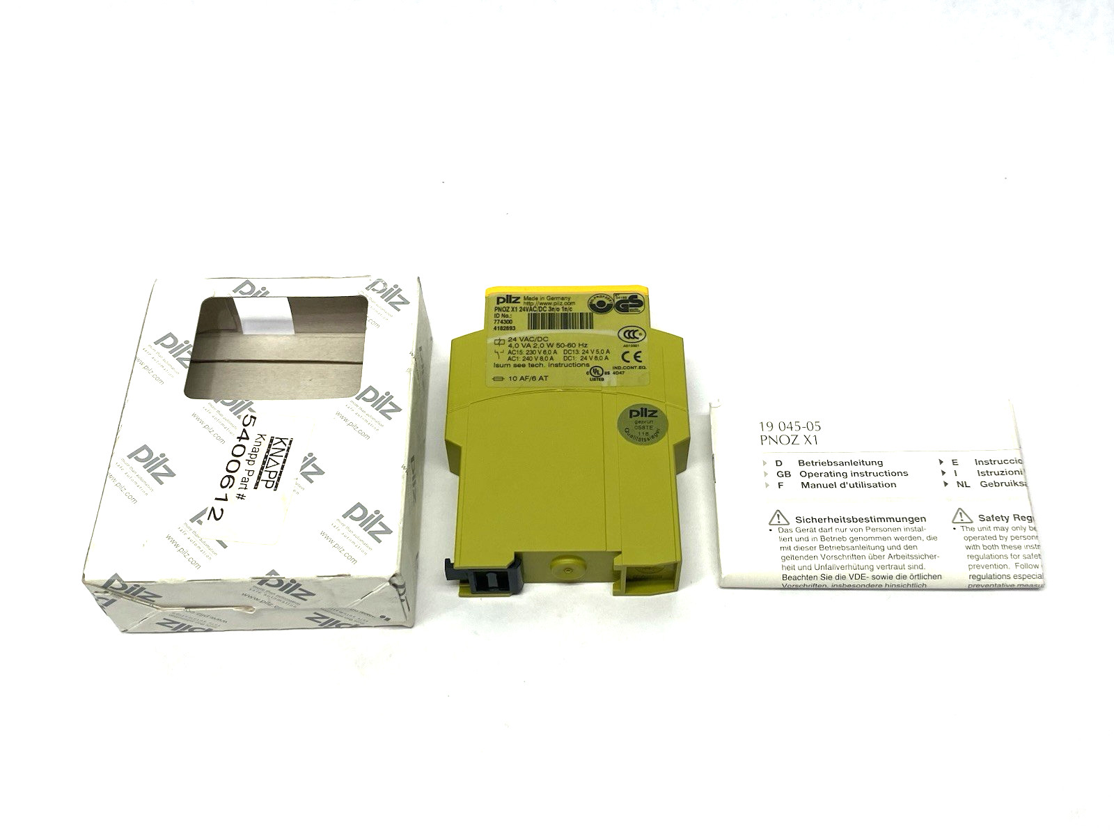 Pilz 774300 Safety Relay Standalone 1-Channel Input, PNOZ X1 24VAC/DC 3n/o 1n/c