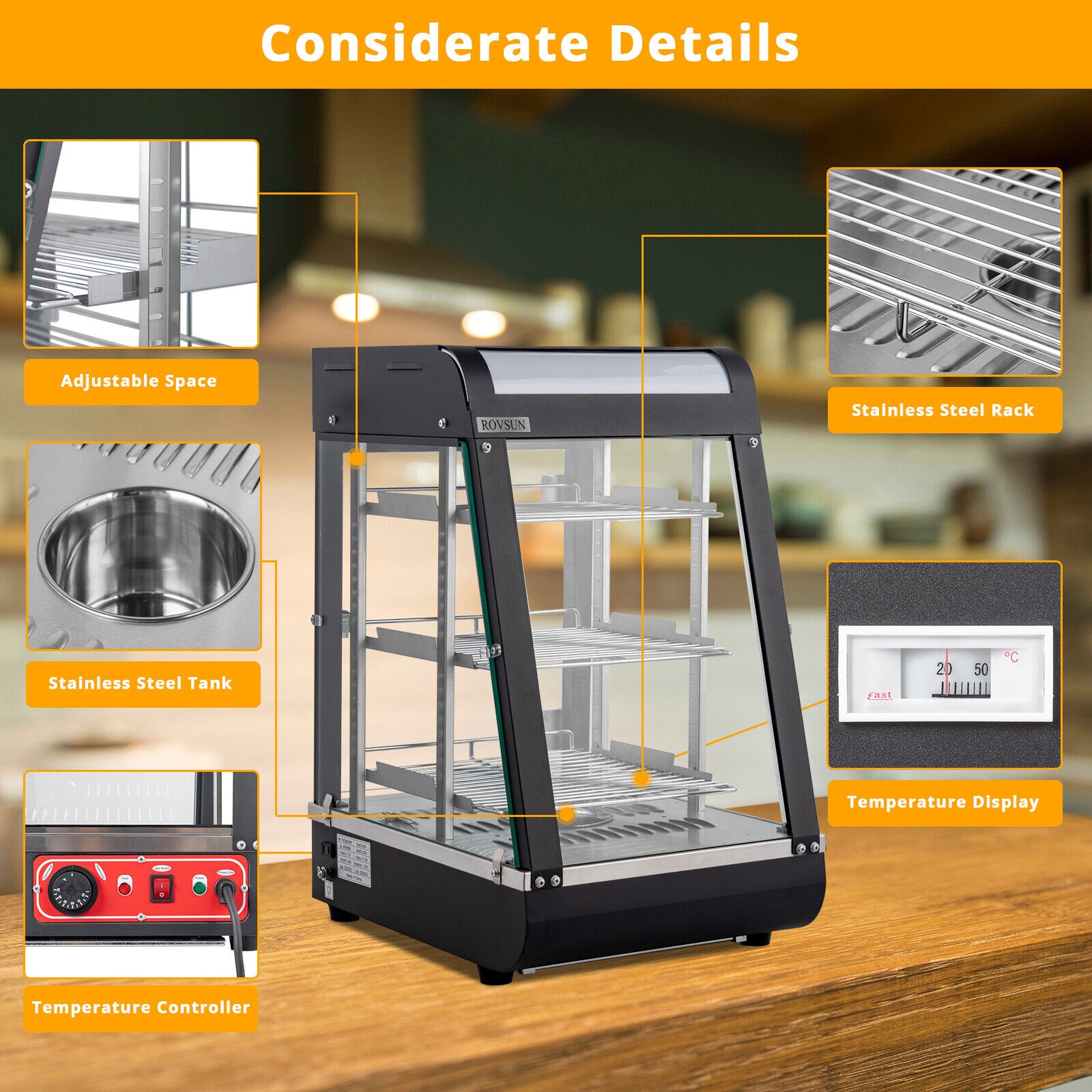 ROVSUN 3 Tier 15″ Commercial Heat Food Service Pizza Warmer Display Show Case
