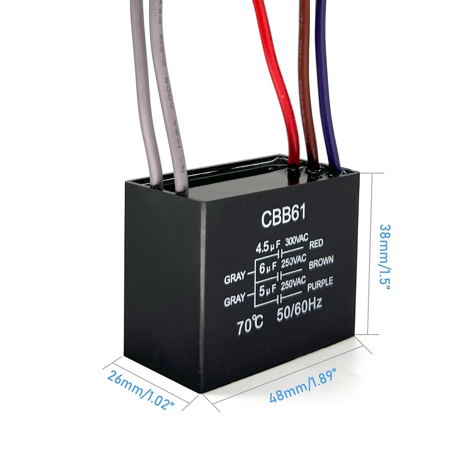 New CEILING FAN CAPACITOR CBB61 4.5Uf + 6Uf + 5Uf 5 WIRE 250V