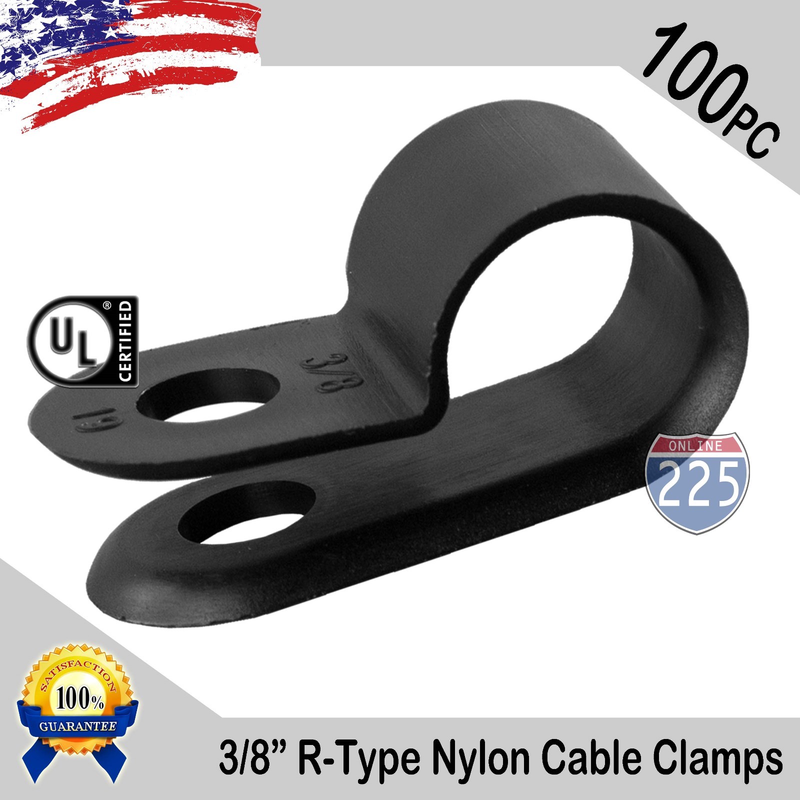 100 PCS PACK 3/8″ Inch IN R-Type CABLE CLAMP NYLON BLACK HOSE WIRE ELECTRICAL UV