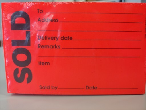 3 Pack of 100 Sold Tags, Red w/ Slot Slit, Tag Stock 5 1/2 x 3 1/2