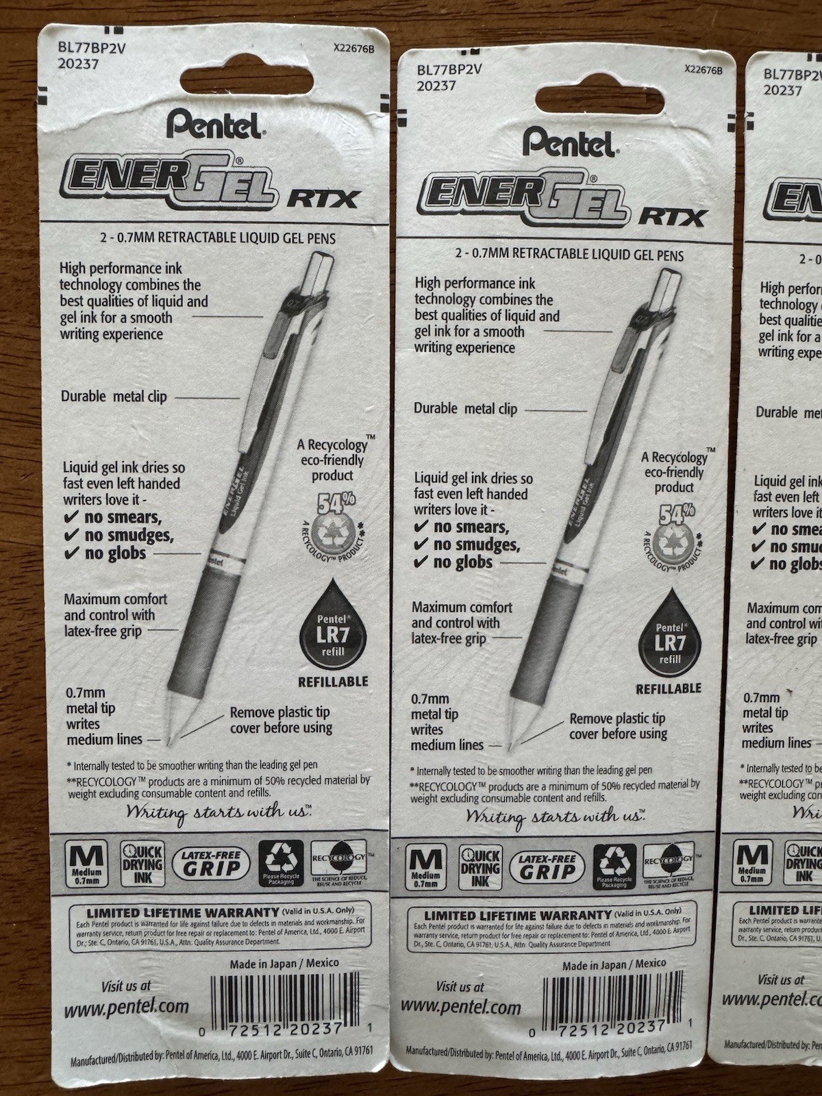 EIGHT Pentel EnerGel RTX Retractable Liquid Gel Pen Purple Violet 0.7mm Medium