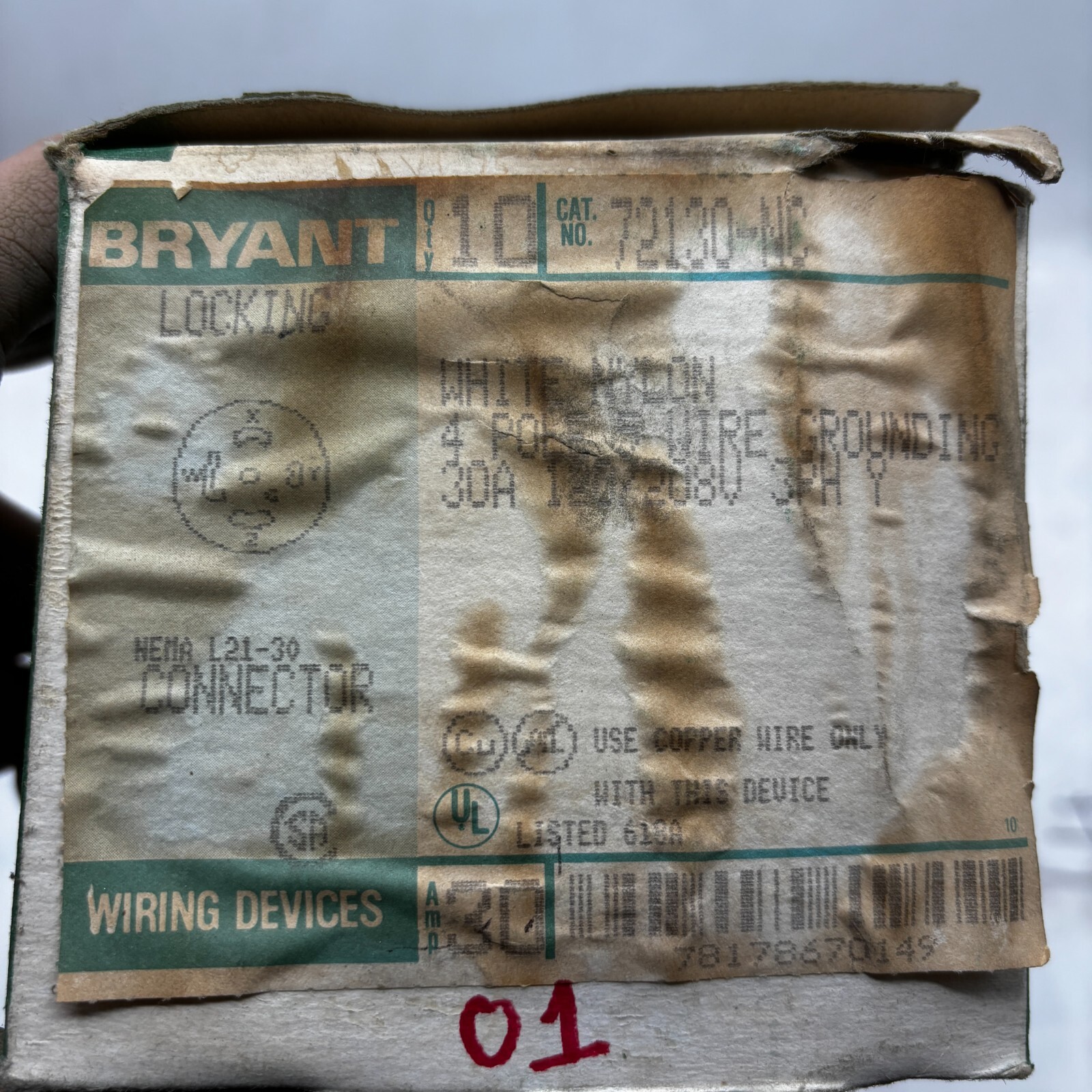 BRYANT 72130-NC WHITE LOCKING NYLON Connector Body 30A 120/208V 4P Nema L21-30 ⭐
