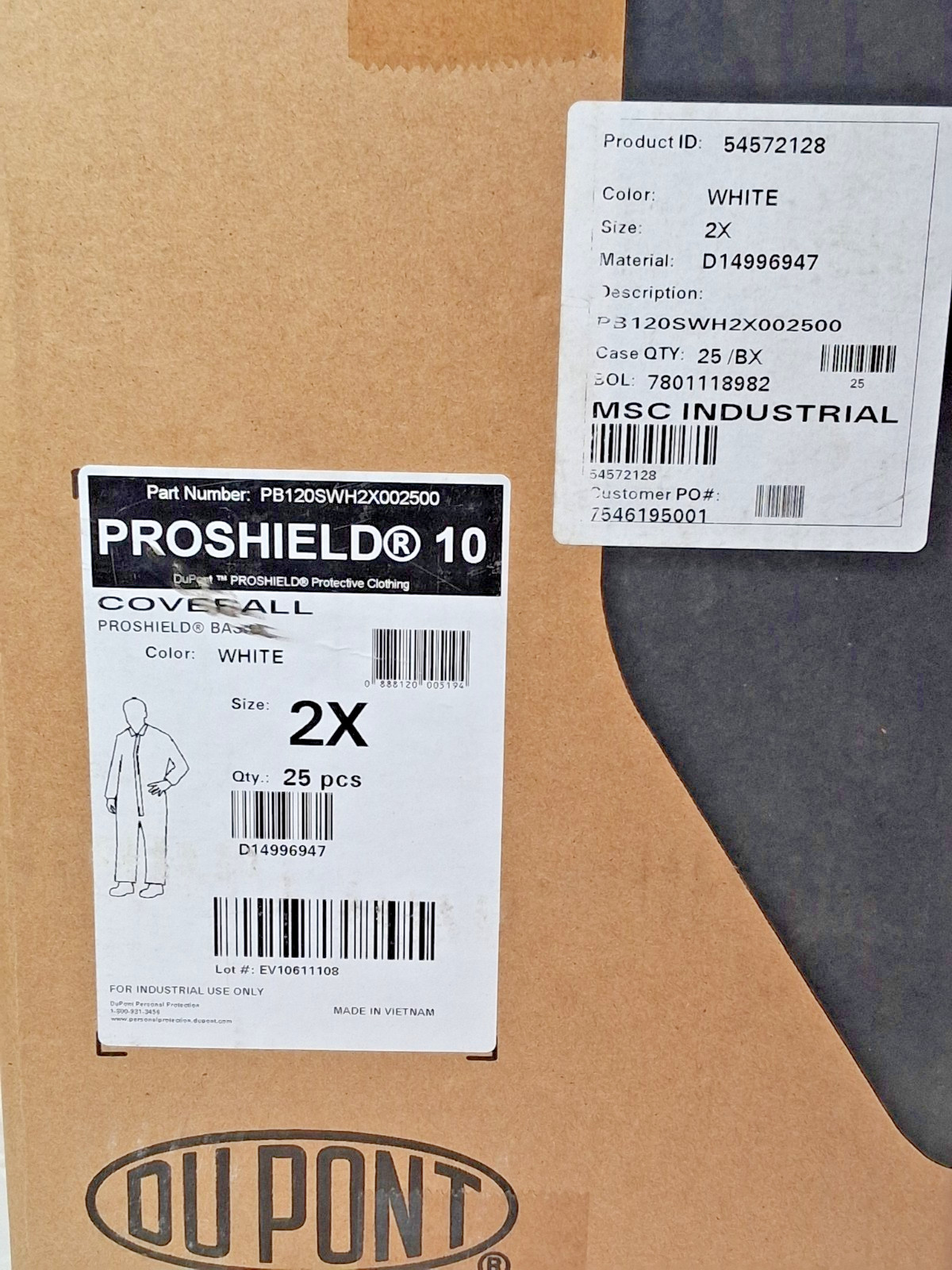 DuPont ProShield Disposable Coveralls White 2XL Open Ankle QTY25 PB120SWH2X00250