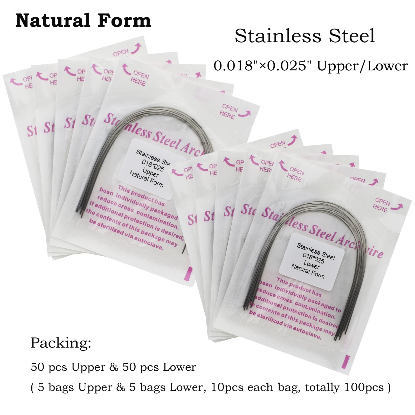 100PCS Orthodontic Arch Wires Stainless Steel Natural Form Round Rectangular 014