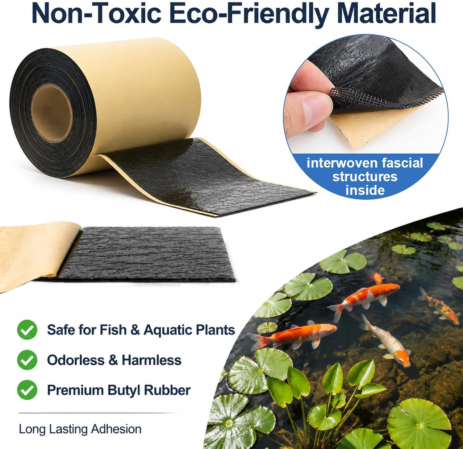 2Pack Pond Liner Seam Tape, Total 2 in X 40FT Double Sided Butyl Rubber for EPDM