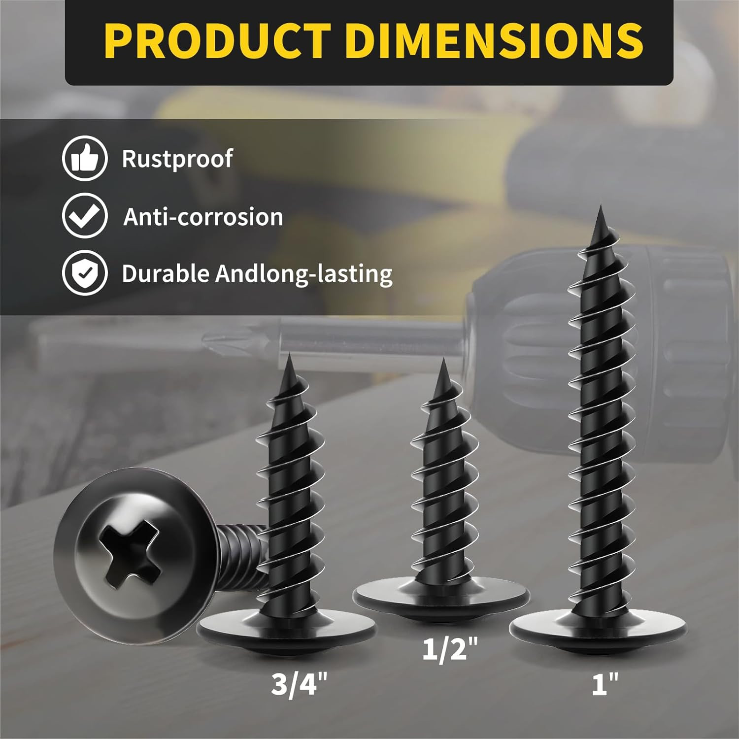 Wood Screws 3/4 Inch 125 PCS Premium Phillips Truss Head Black Wood Scr