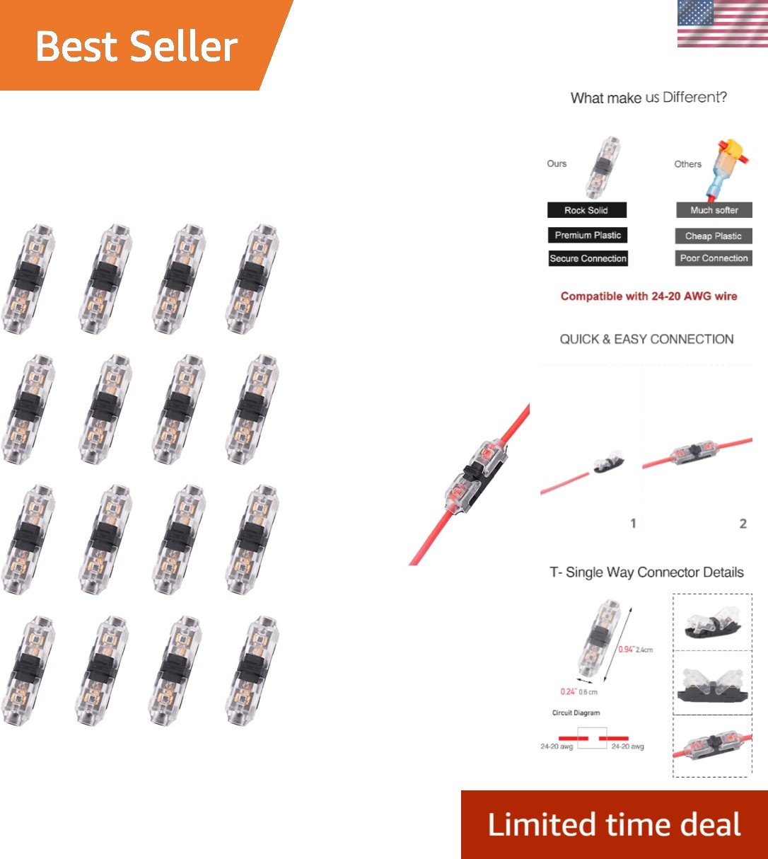 16 Pack Low Voltage Wire Tap Connectors – Durable Copper & Plastic Insulation