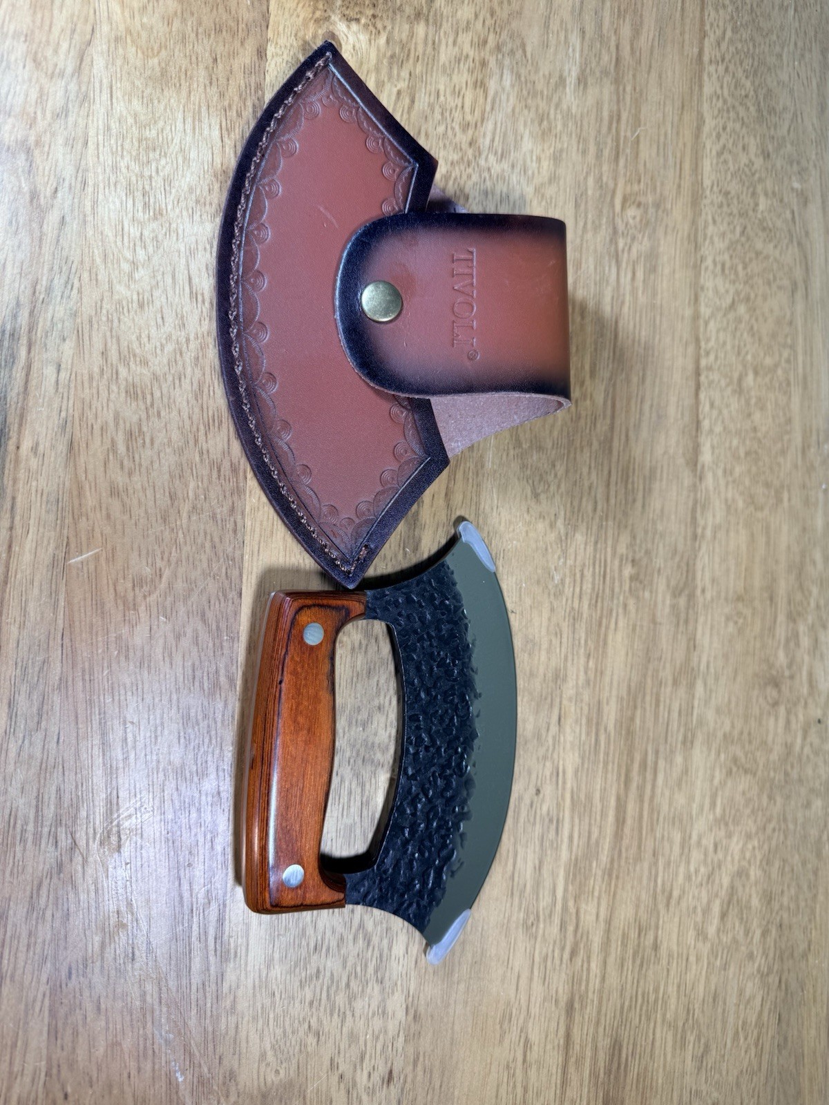 TIVOLI Ulu Knife with Wooden Sheath- Full Tang High Carbon Steel