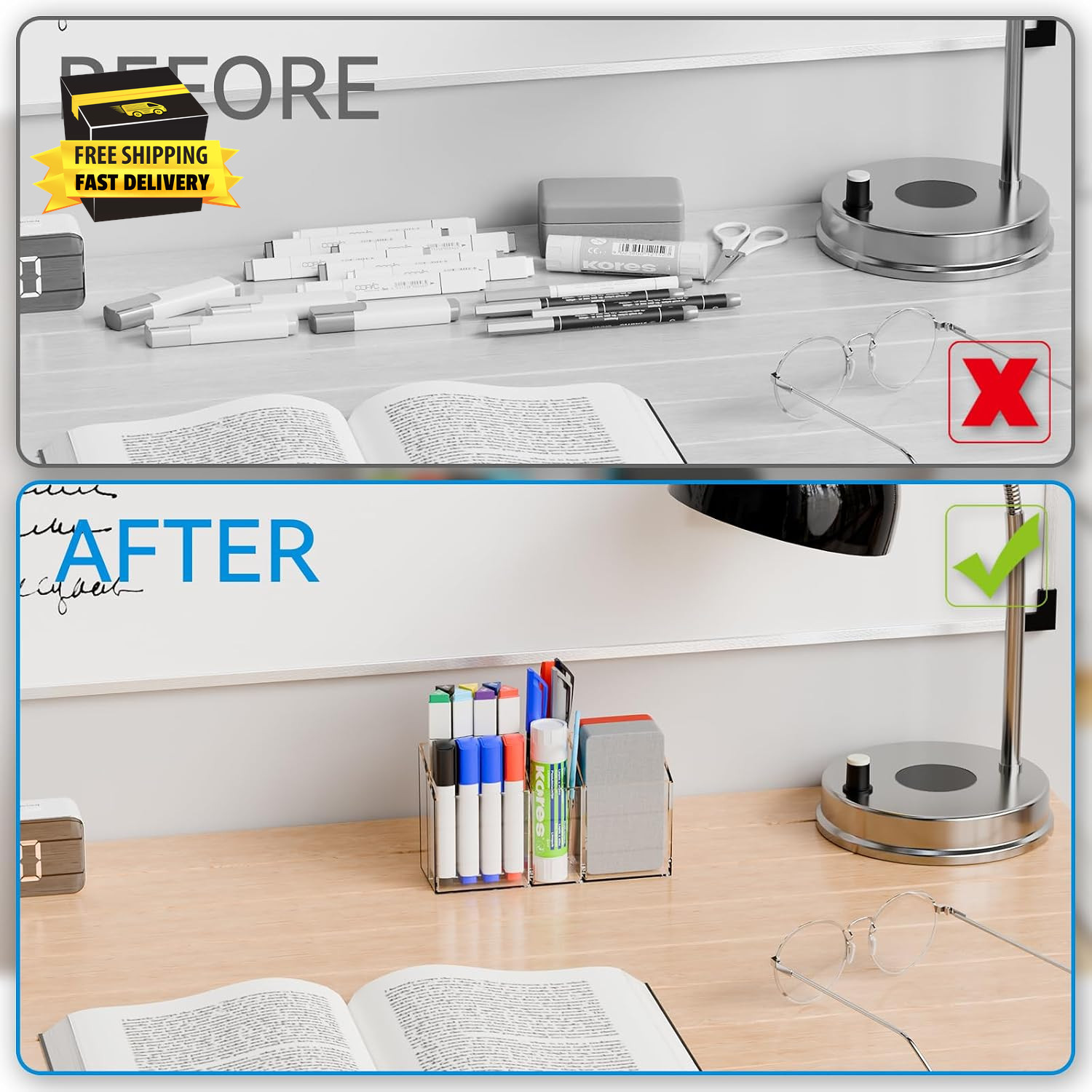 Clear Magnetic Dry Erase Marker Holder for Whiteboard,Expo,Refrigerator,Fridge,N