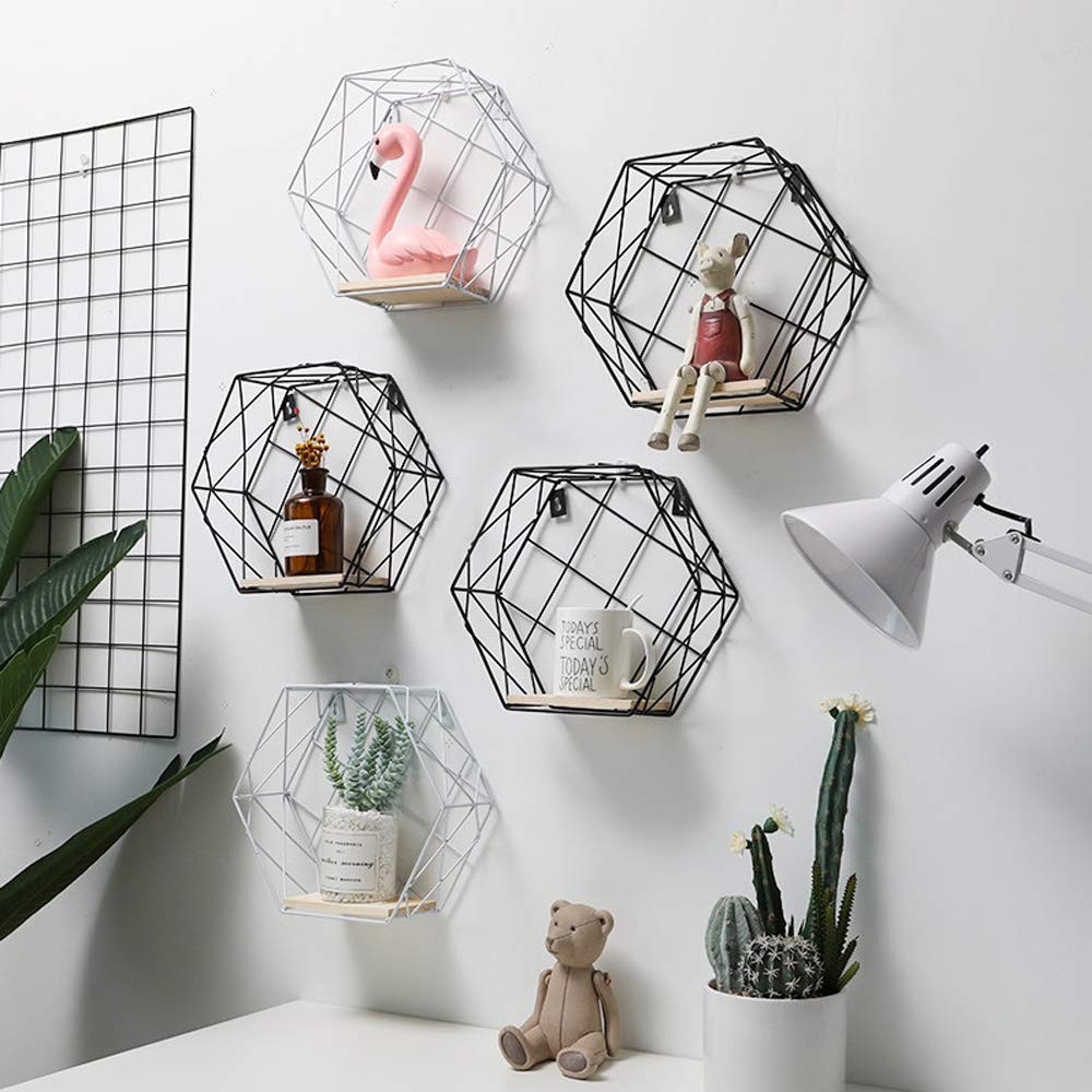 Infinite Node Floating Shelves Wall Mounted Metal Wire Art Lattice, Black