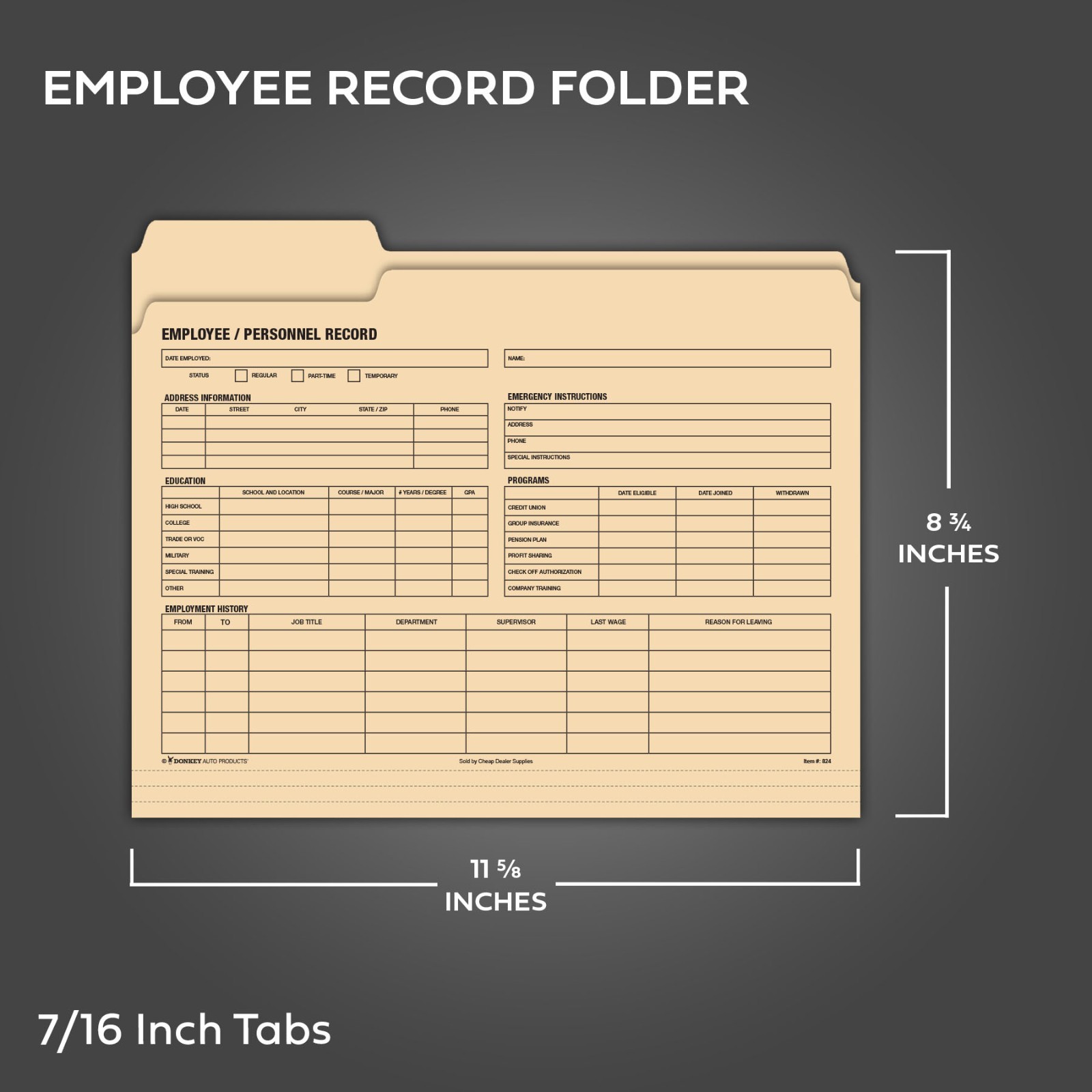 Employee Personnel Record – Manila 3 Tab Folders (24 Per Pack)