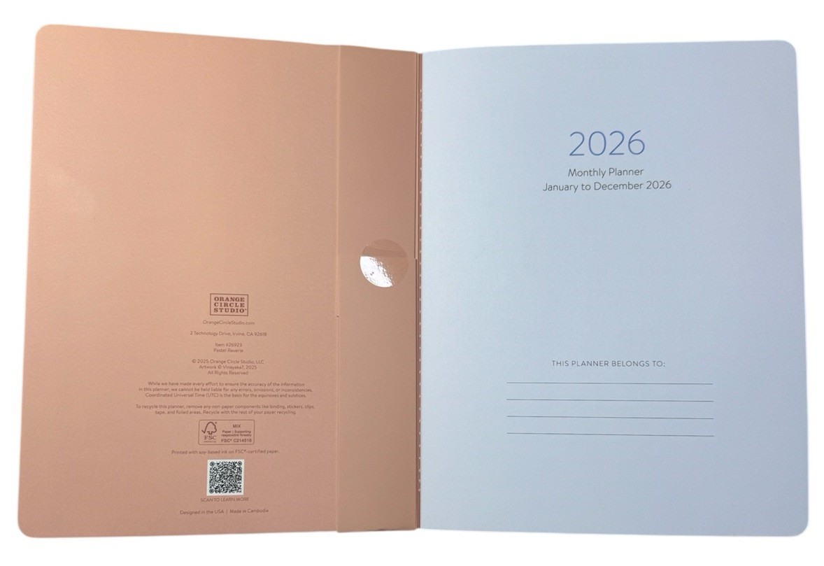 2026 Monthly 12 months Planner Orange Circle Studio Floral Brown Gold 7.5” X 8”