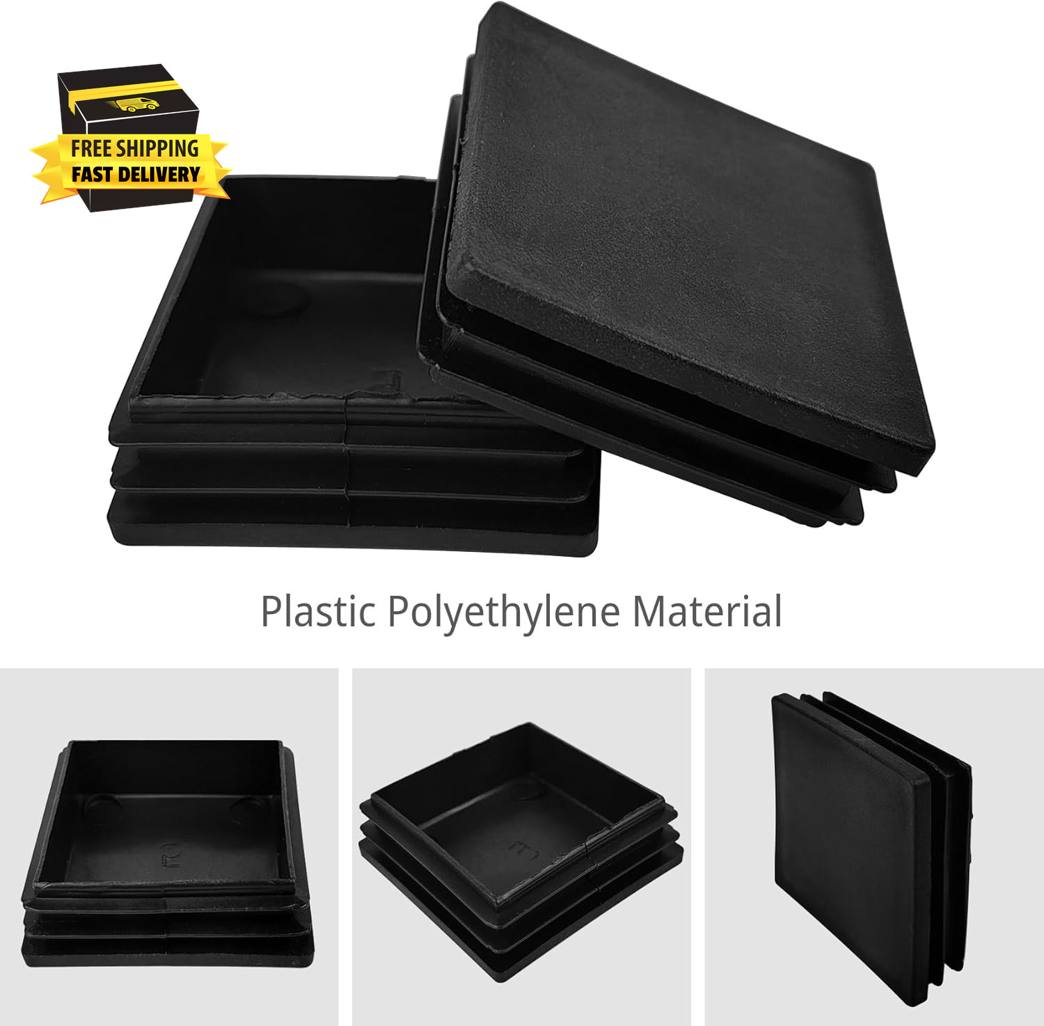 4 Pcs 2 Inch 2X2 Square Tube End Caps – Black Plastic Finishing Plugs for Metal