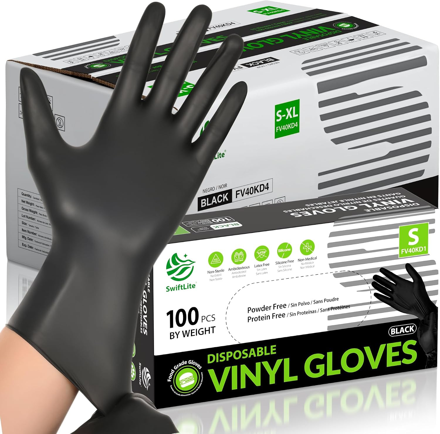 Black Vinyl Gloves, Food Grade Gloves Disposable Latex Free & Powder Free, Guant
