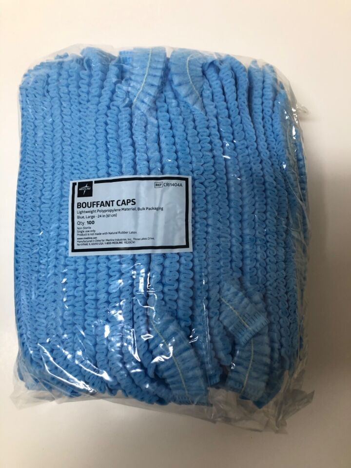 100 / 1000 Medline 24″ Blue Bouffant Cap Non Woven Disposable Hairnet Large lot