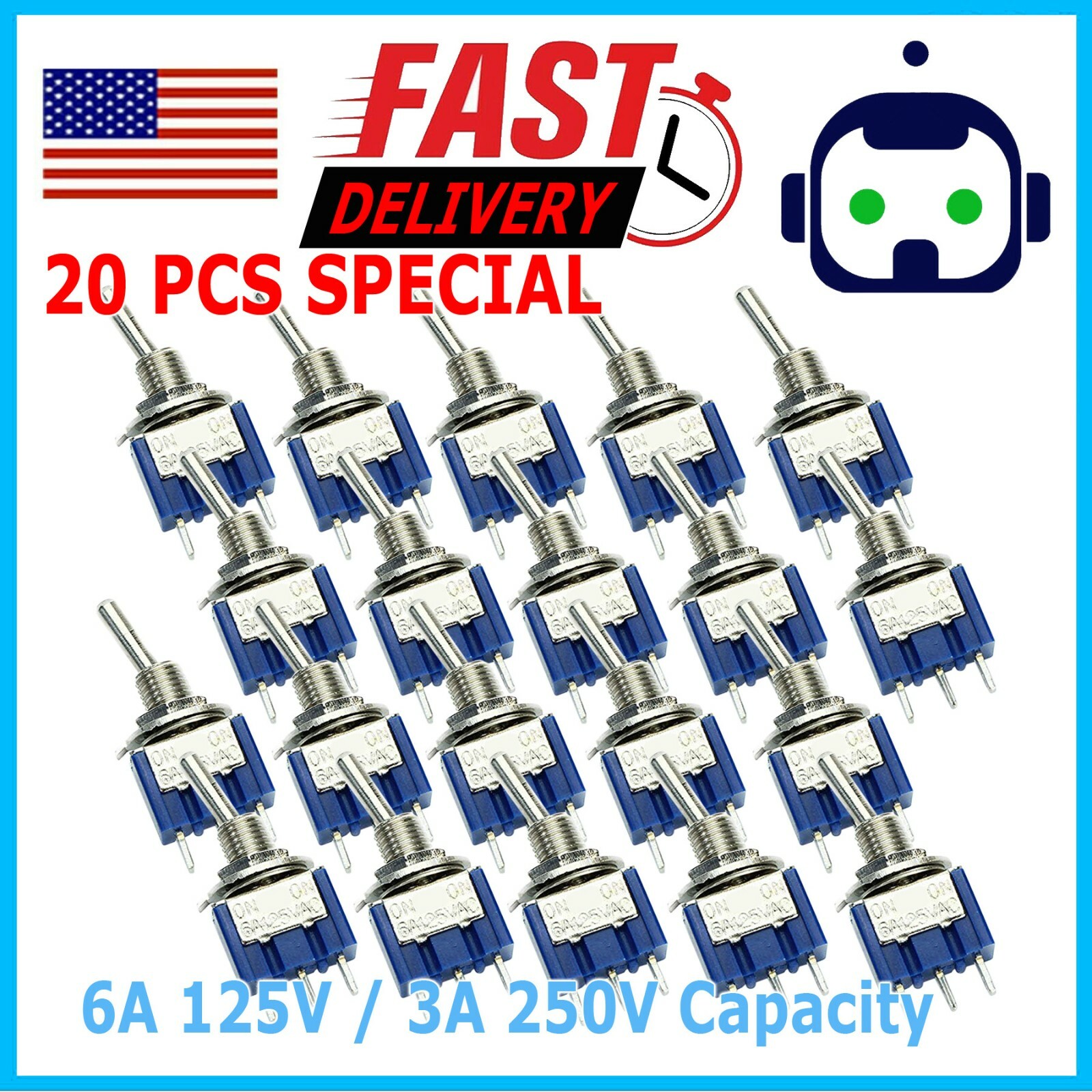 20x 3 Pin SPST ON-ON 2 Position Mini Toggle Switches MTS-102 US Stock