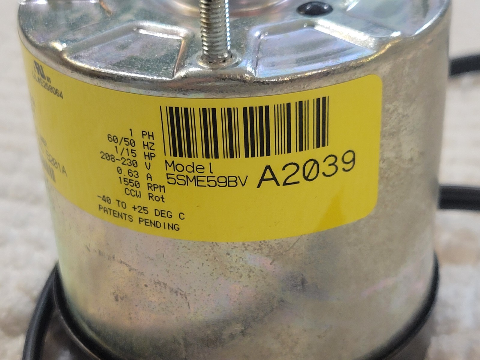 MORRILL MOTORS P/N 5201A 59 ECM REFRIGERATION MOTOR, 208-230V, 1/15HP, 1550RPM