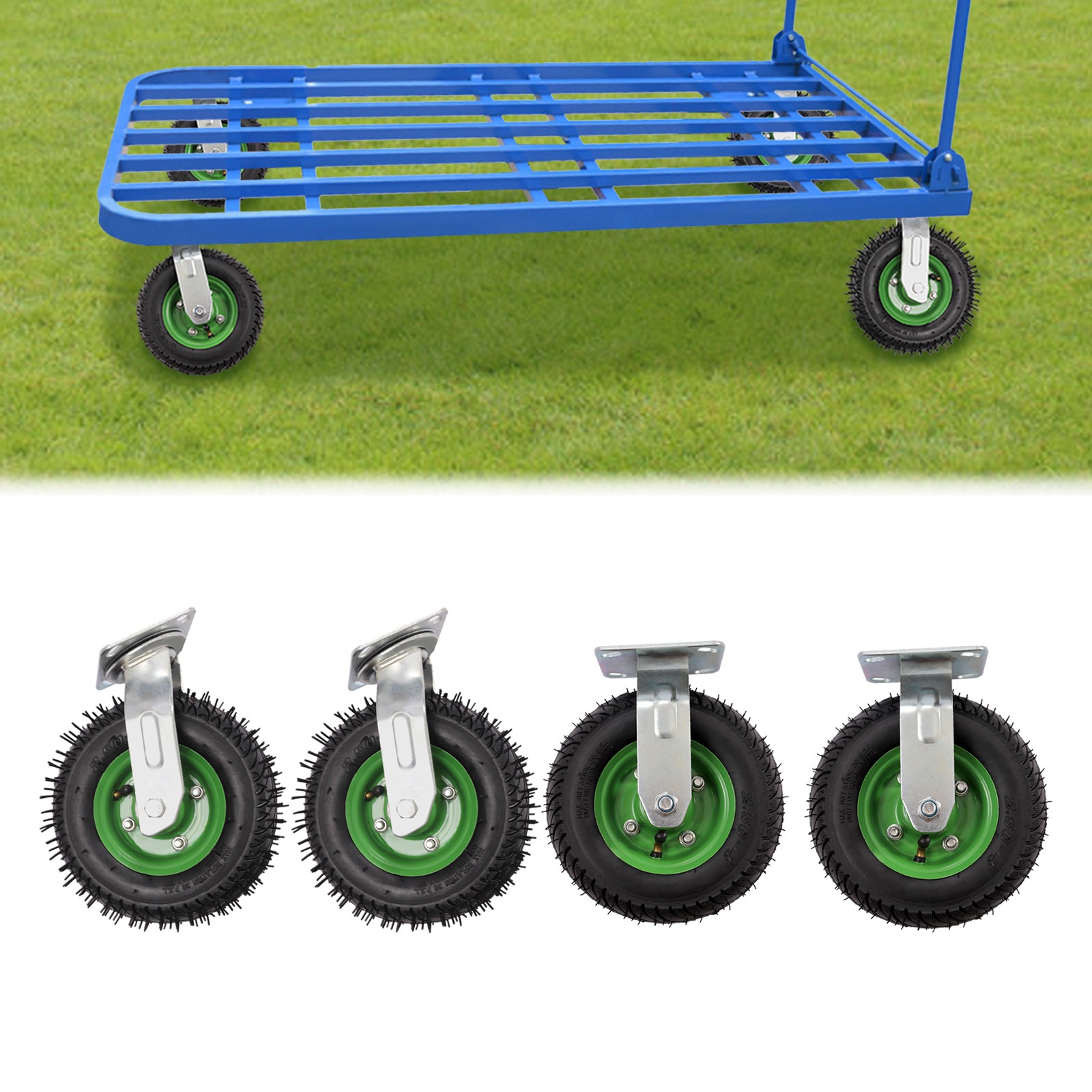 4Pcs 8″ Pneumatic Air Tire 2 Rigid + 2 Swivel Wheel HD Farm Cart Caster Large