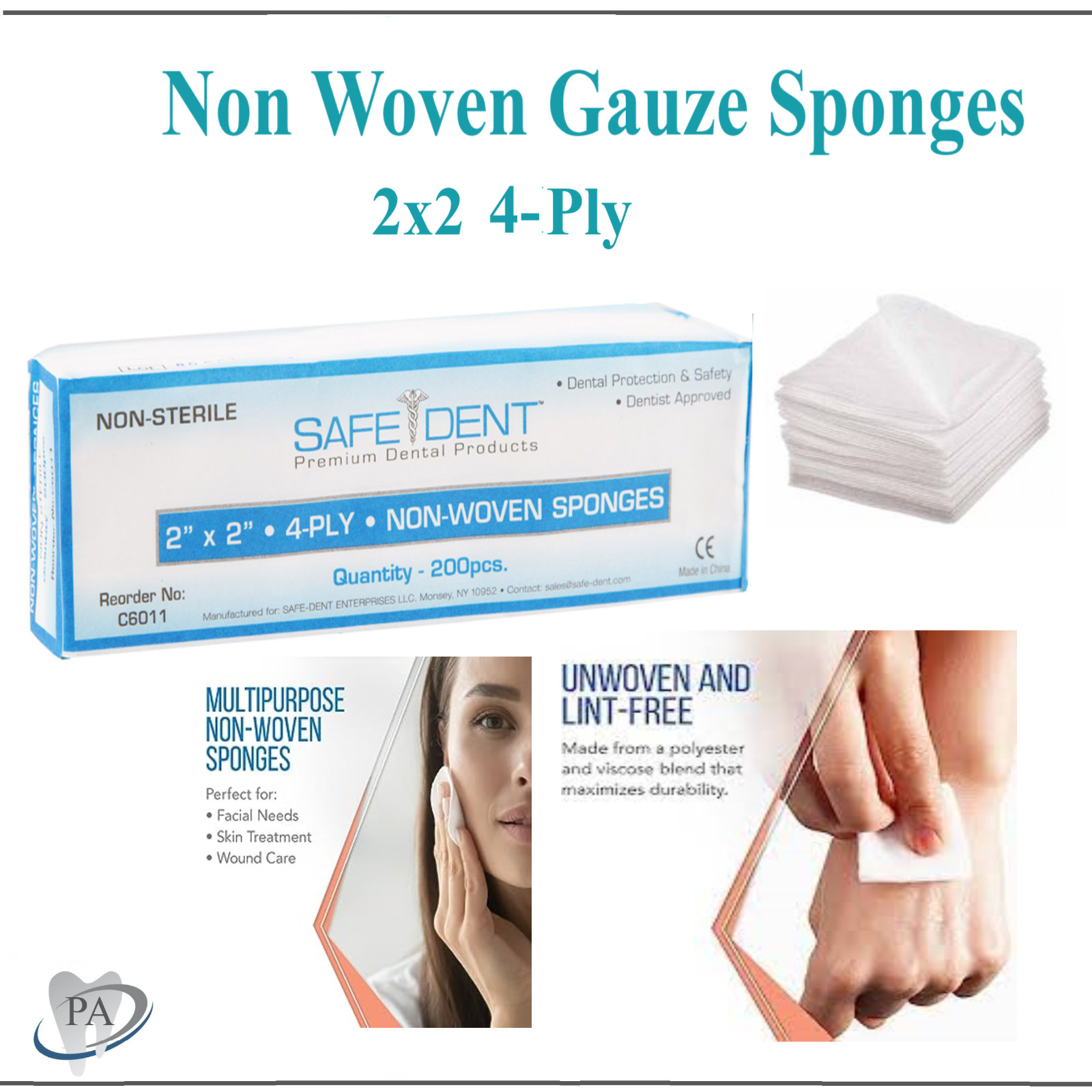 2x 2- 4 Ply, 4 x4 – 4-Ply Gauze Sponge Non Woven Sponges, Non-Sterile Cotton USA