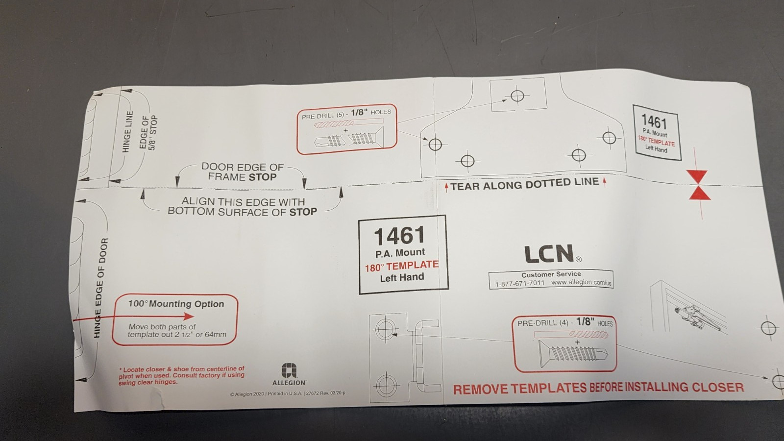 LCN 1461DEL Surface Mounted Door Closer W/Template Instructions TBWMS Alum Rw/Pa