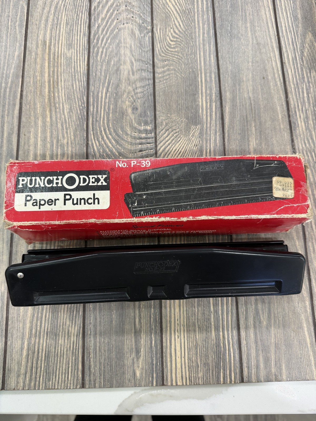 Vintage Punchodex No. P-39 Heavy Duty Adjustable 2/3 Hole Paper Punch w/ Box
