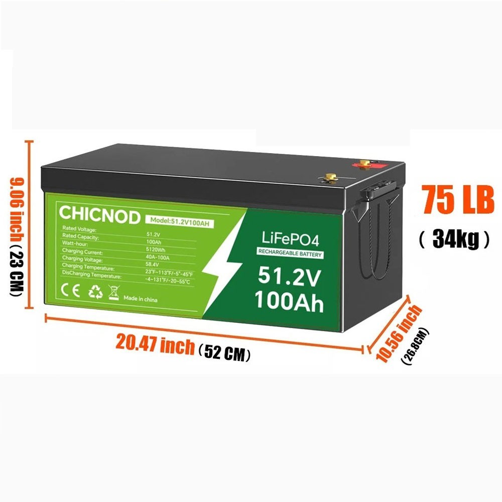 48V 100Ah LiFePO4 Lithium Battery Built-in 200A BMS 54.8V Battery For Golf Carts