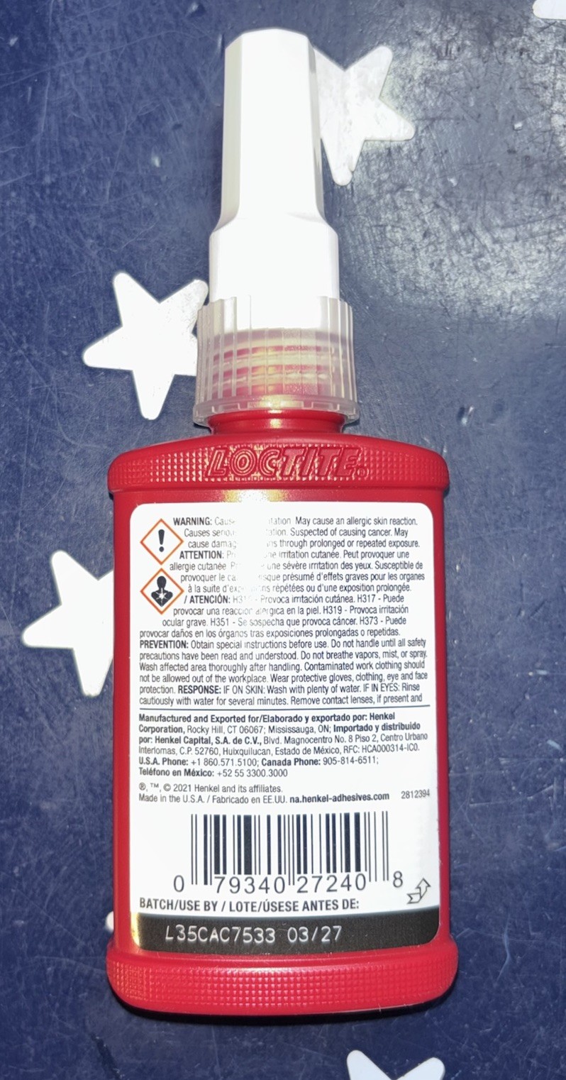 LOCTITE 272 50mL High Strength Threadlocker 1.69 FL OZ 88442 27240 EXP 03/2027